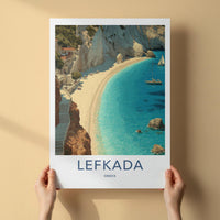 Lefkada Poster - Greece Travel Art - Village Cliff Beach Home Decor