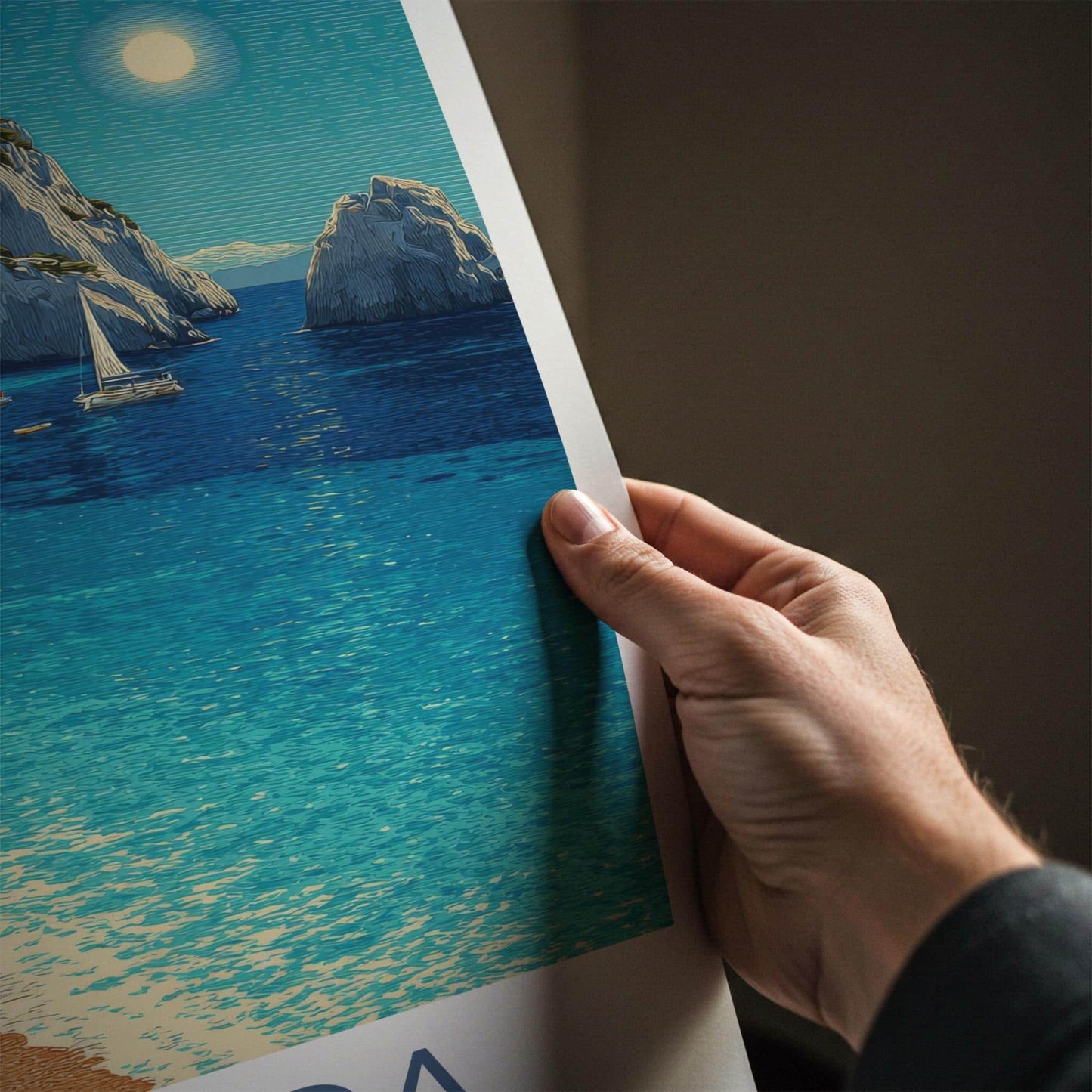 Lefkada Poster - Greece Travel Art - White Cliffs Beach Wall Decor