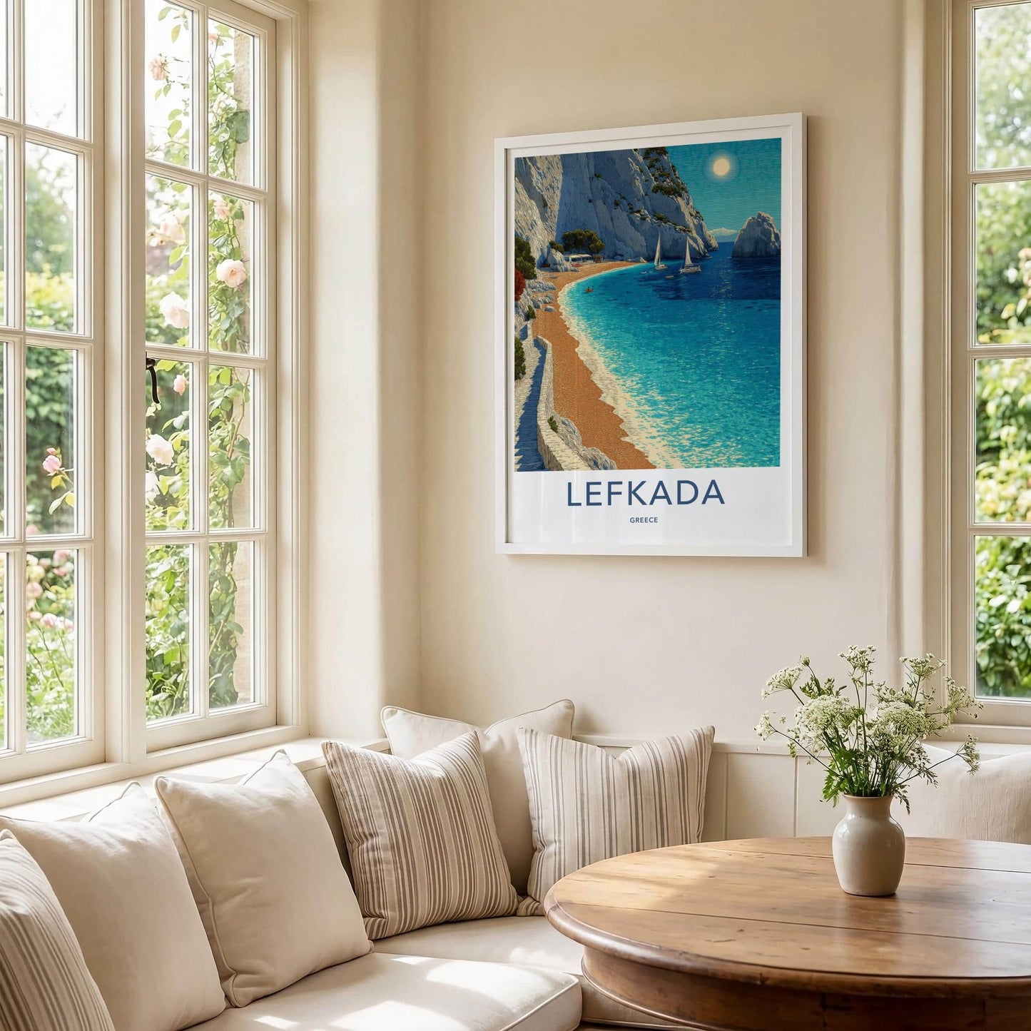 Lefkada Poster - Greece Travel Art - White Cliffs Beach Wall Decor