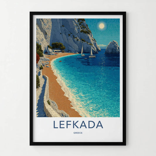 Lefkada Poster - Greece Travel Art - White Cliffs Beach Wall Decor