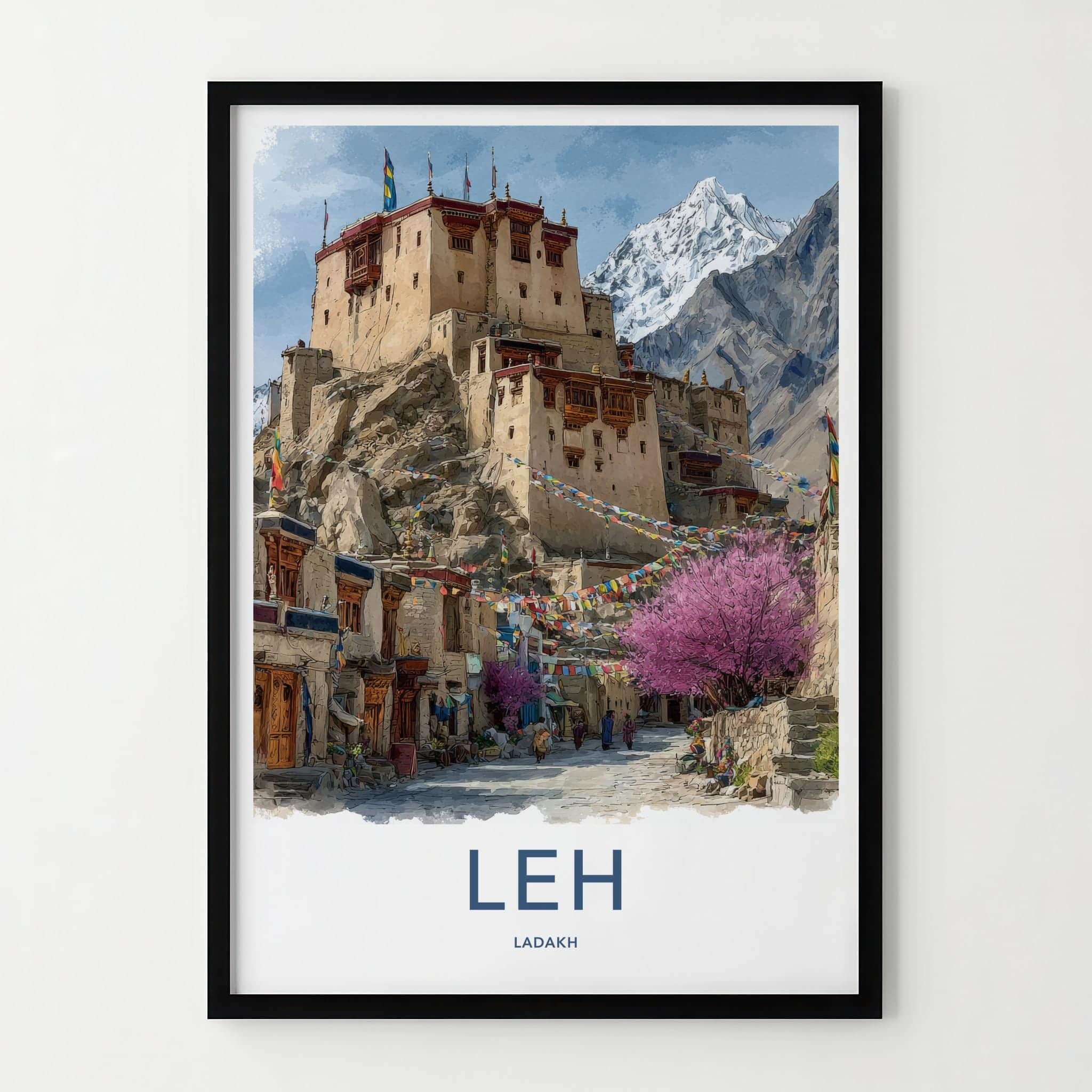 LEH Poster - India Framed Print - Ladakh Palace Village Framed Decor