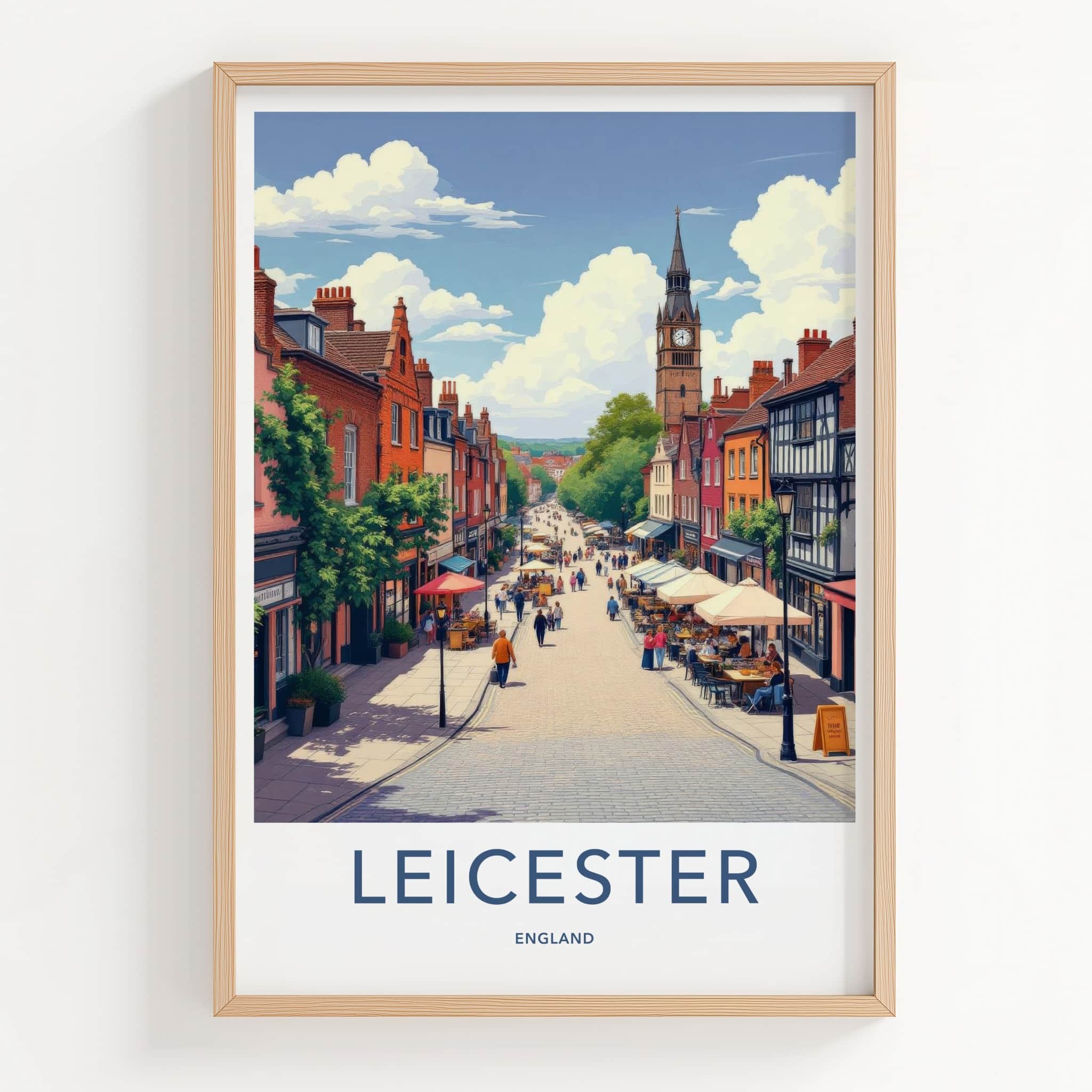 Leicester Poster - England Travel Art - Vibrant City Street Home Decor