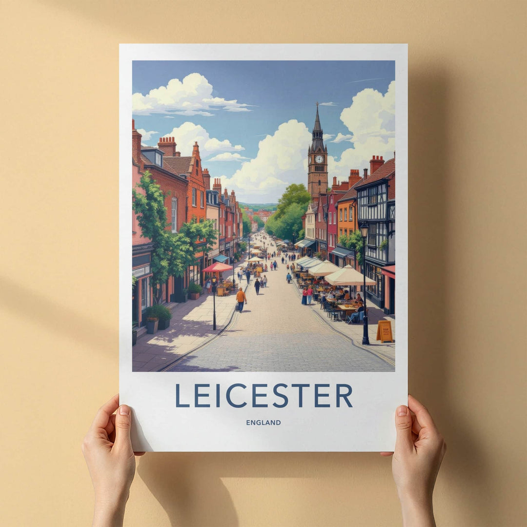 Leicester Poster - England Travel Art - Vibrant City Street Home Decor