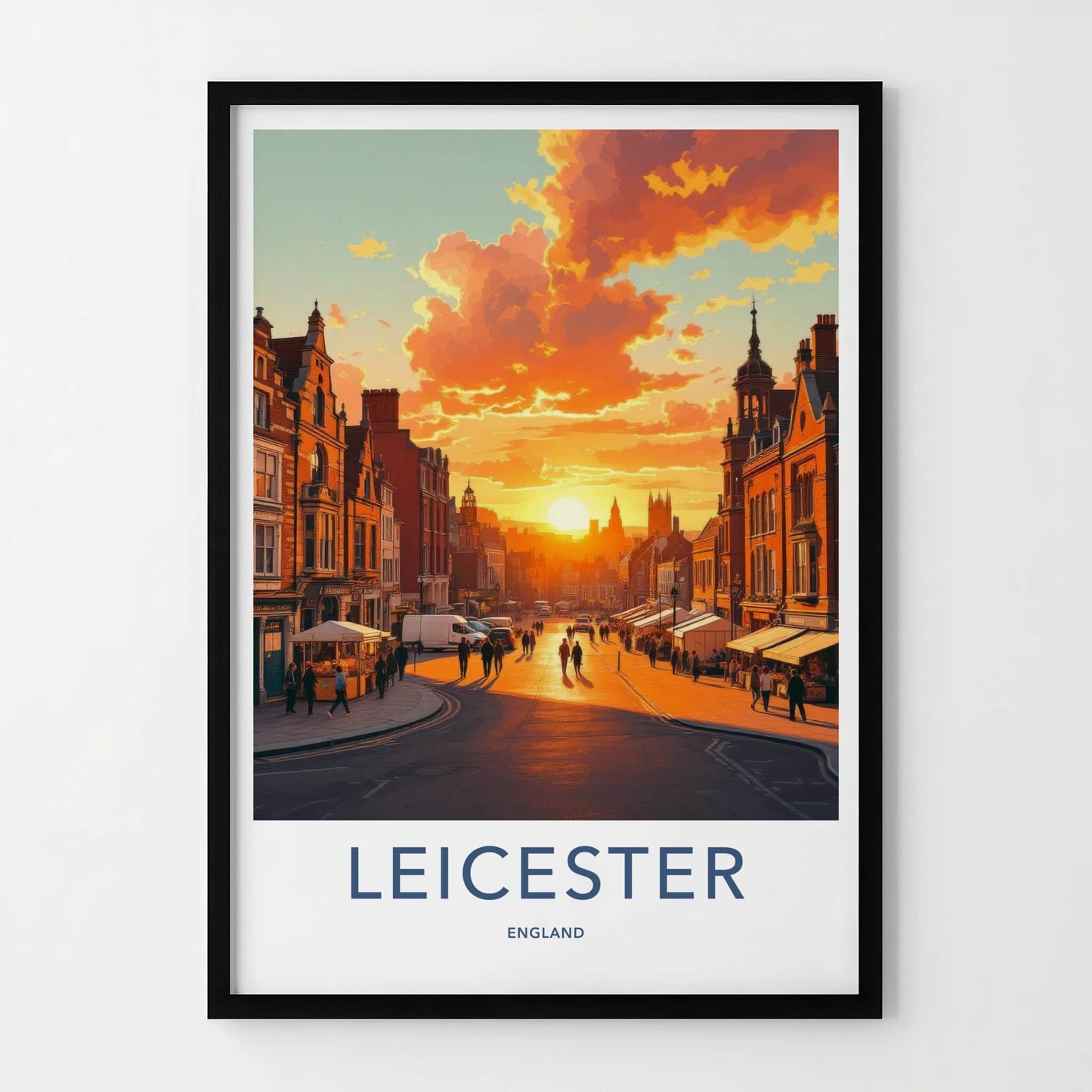 Leicester Poster - England Wall Art - Vibrant City Sunset Home Decor