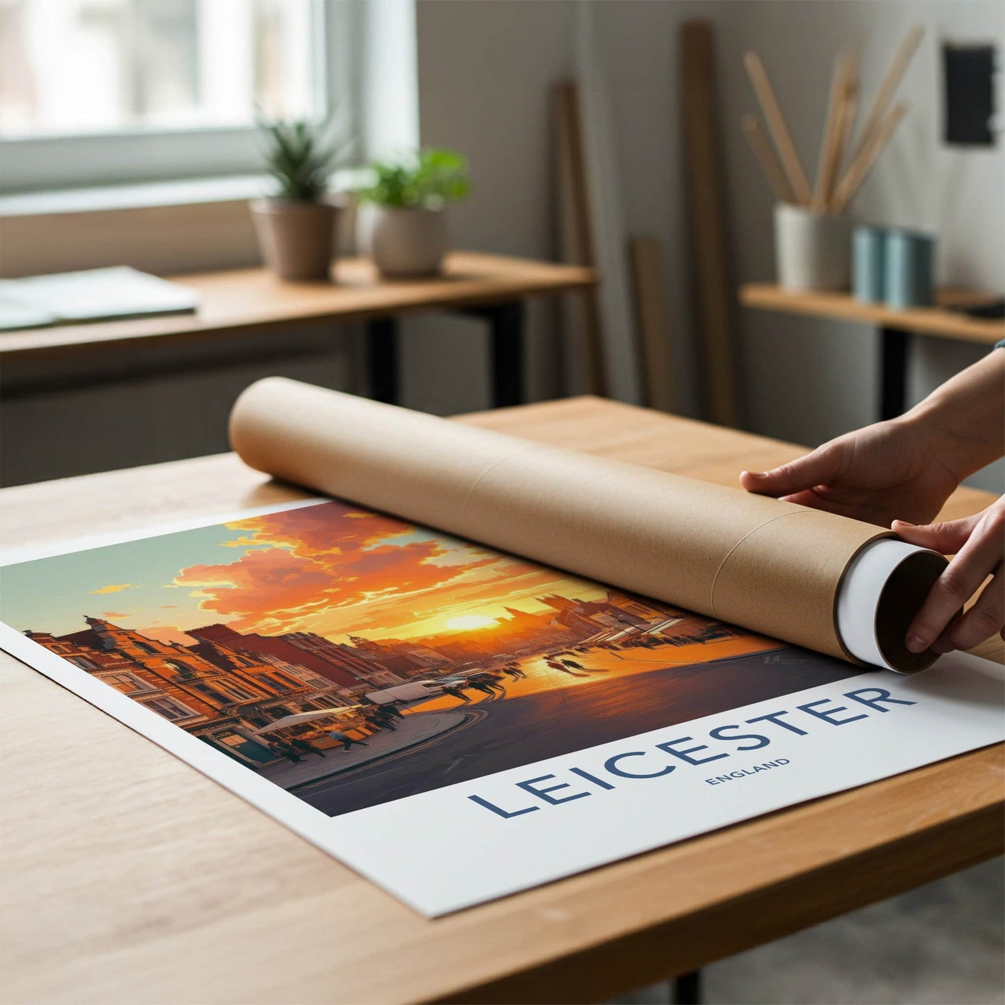 Leicester Poster - England Wall Art - Vibrant City Sunset Home Decor
