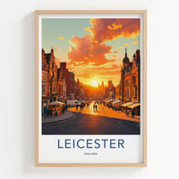 Leicester Poster - England Wall Art - Vibrant City Sunset Home Decor