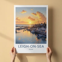 Leigh-On-Sea Poster - England Travel Art - Vibrant Harbor Sunset Home Decor
