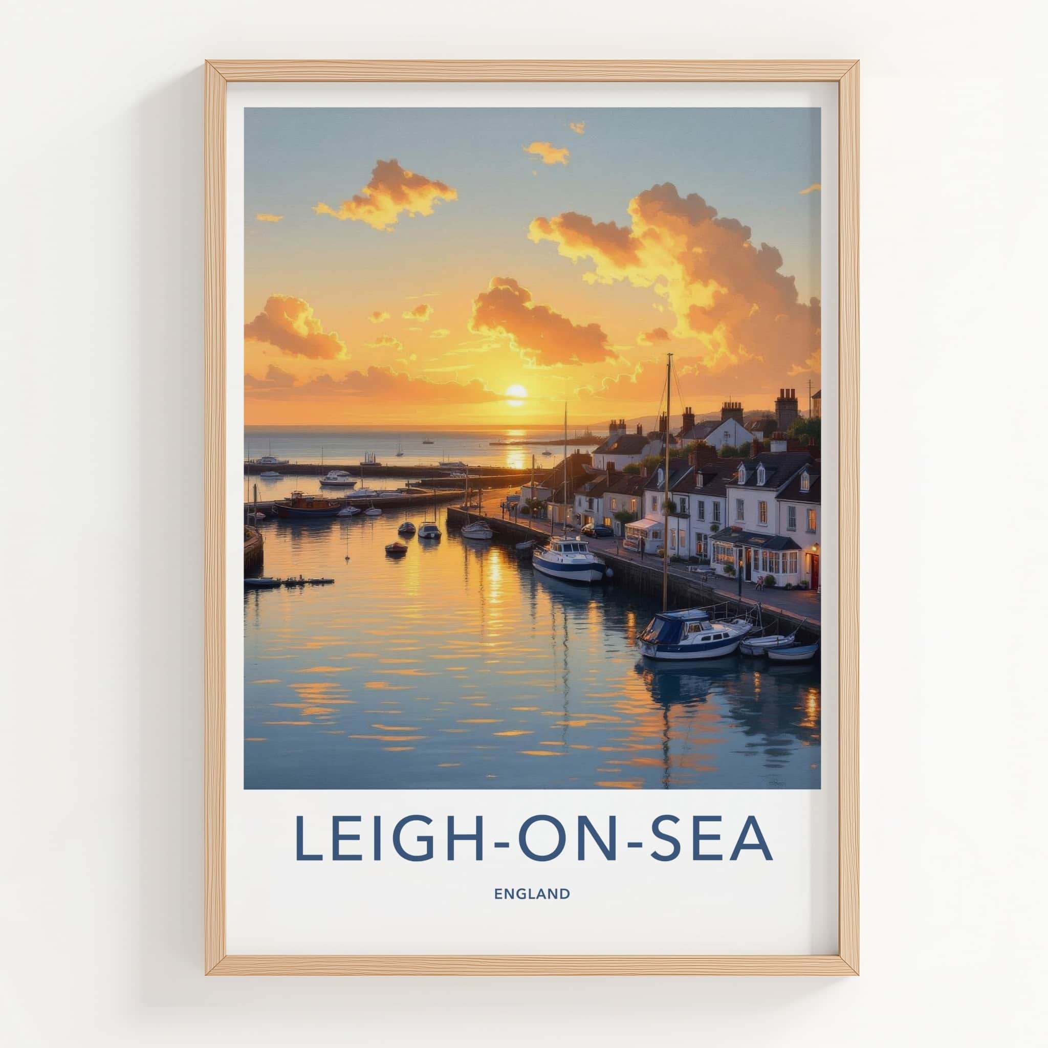 Leigh-On-Sea Poster - England Travel Art - Vibrant Harbor Sunset Home Decor