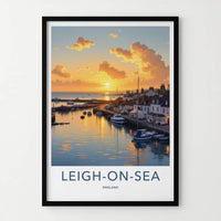 Leigh-On-Sea Poster - England Travel Art - Vibrant Harbor Sunset Home Decor