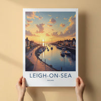 Leigh-On-Sea Poster - England Wall Art - Harbor Sunset Boats Home Decor