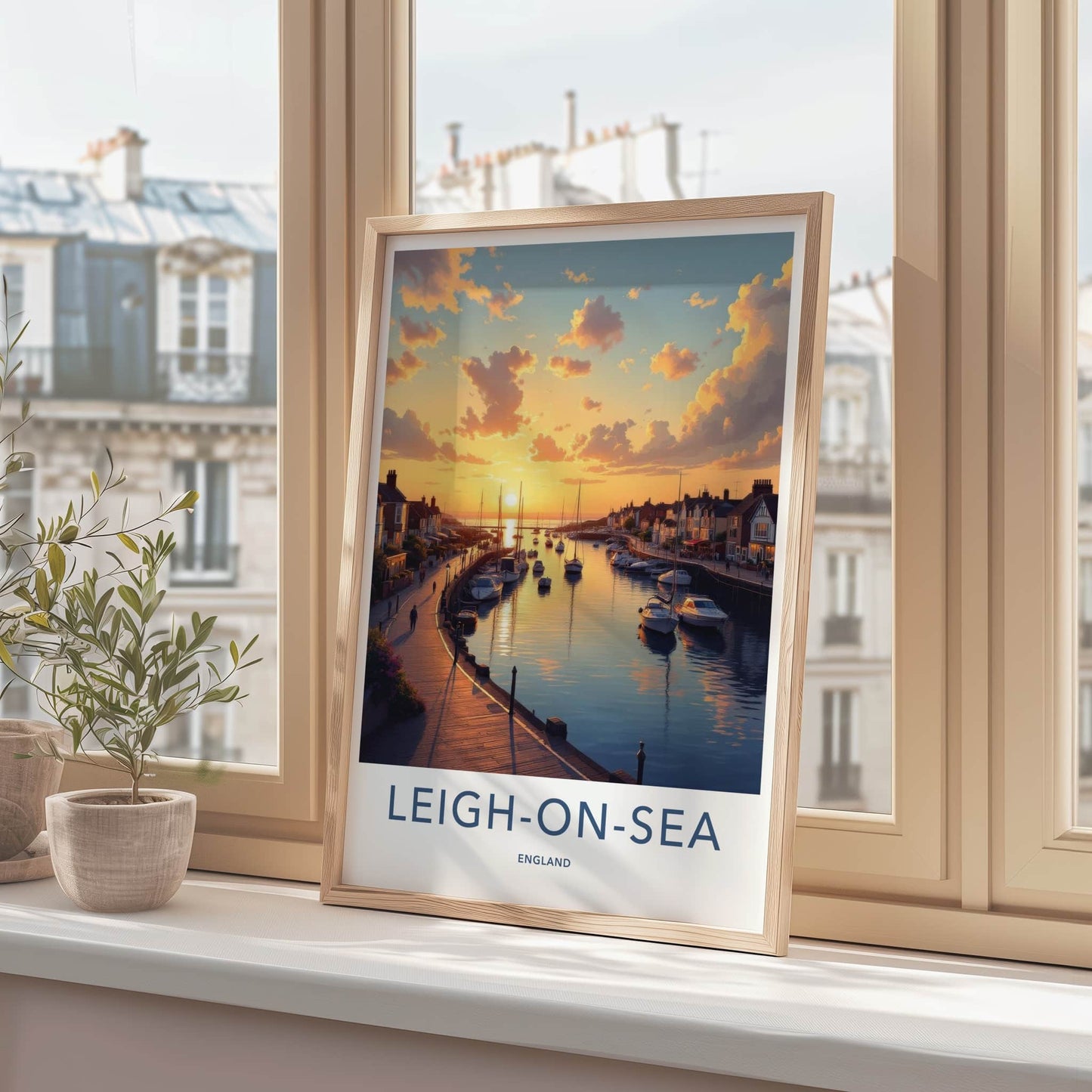 Leigh-On-Sea Poster - England Wall Art - Harbor Sunset Boats Home Decor