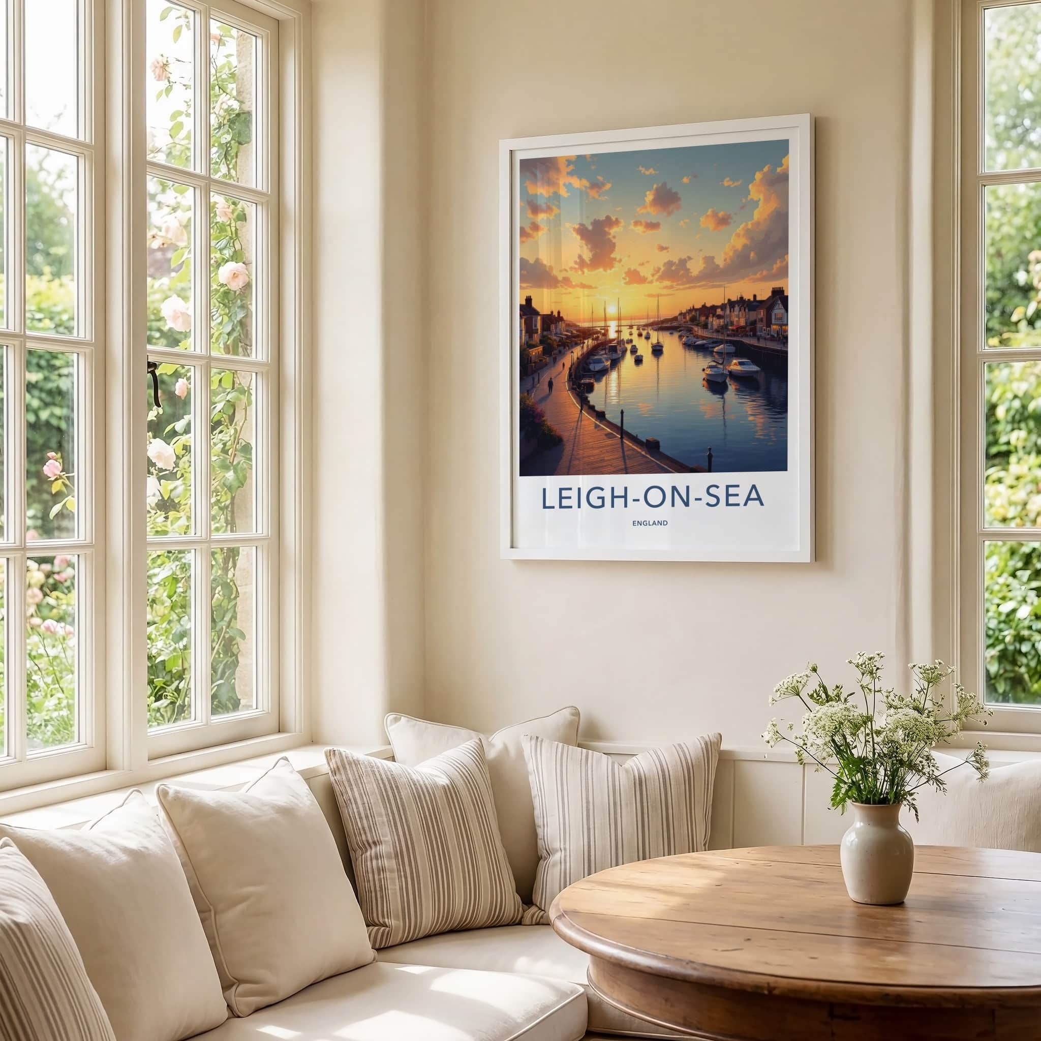 Leigh-On-Sea Poster - England Wall Art - Harbor Sunset Boats Home Decor