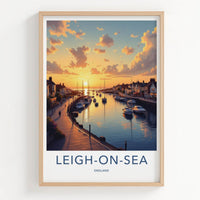 Leigh-On-Sea Poster - England Wall Art - Harbor Sunset Boats Home Decor