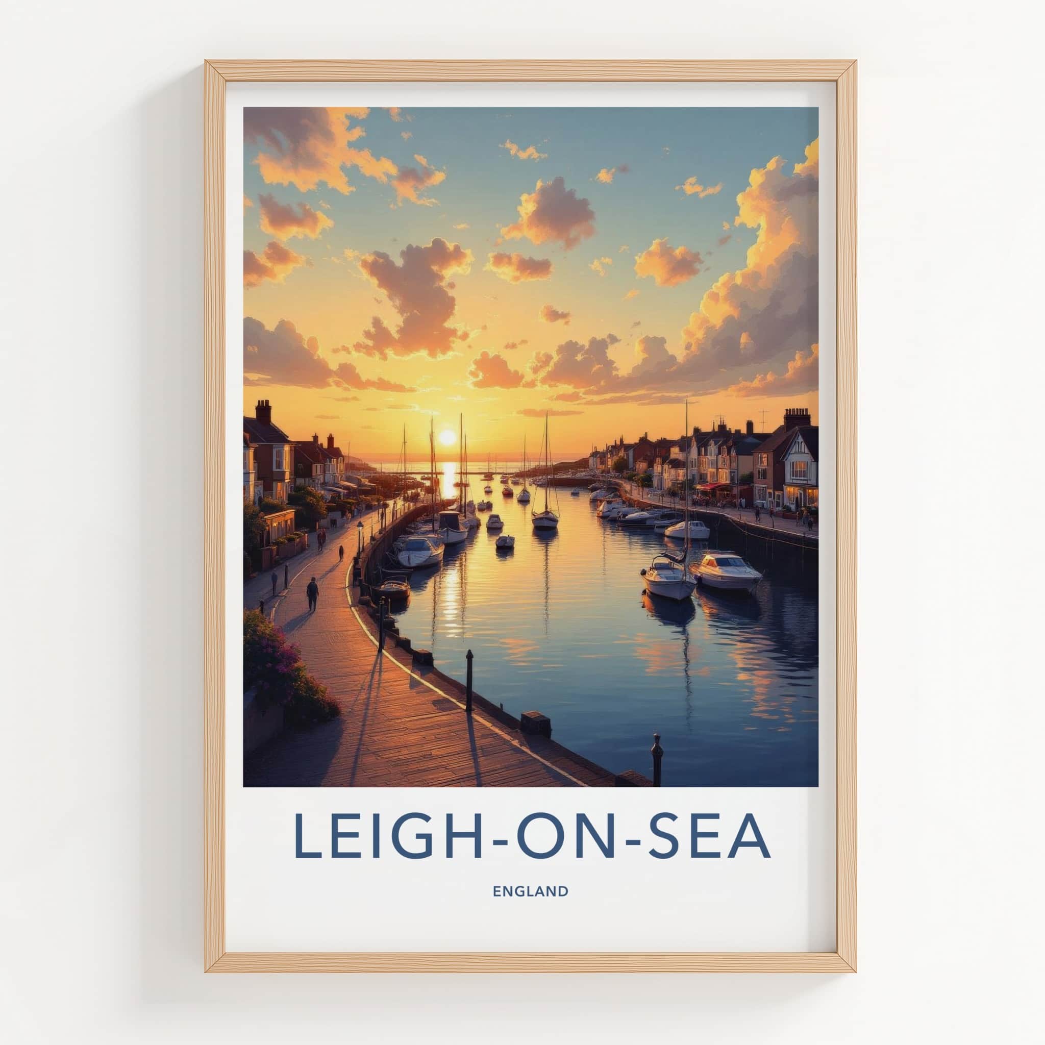 Leigh-On-Sea Poster - England Wall Art - Harbor Sunset Boats Home Decor