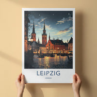 Leipzig Poster - Germany Art Print - Illuminated City Square Home Decor