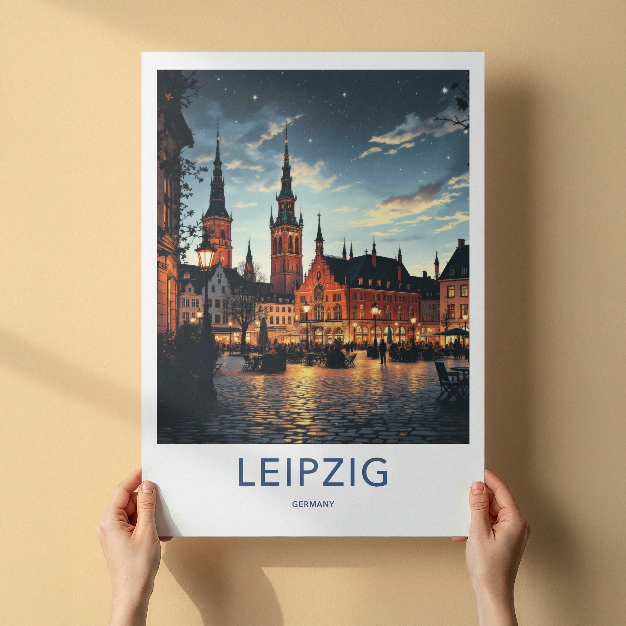 Leipzig Poster - Germany Art Print - Illuminated City Square Home Decor