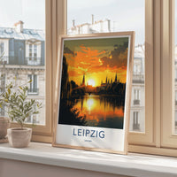 Leipzig Poster - Germany Travel Art - Golden Sunset Reflections Home Decor