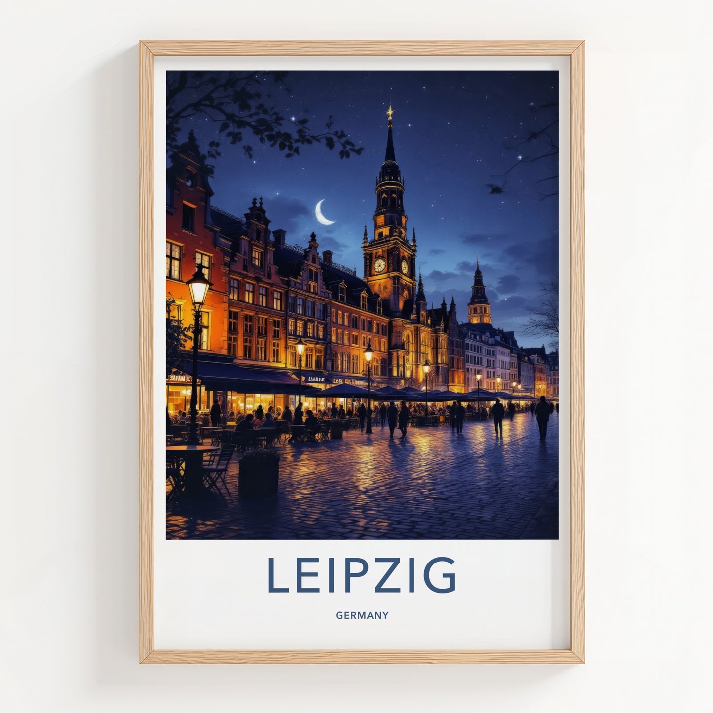 Leipzig Poster - Germany Travel Art - Illuminated City Night Wall Decor