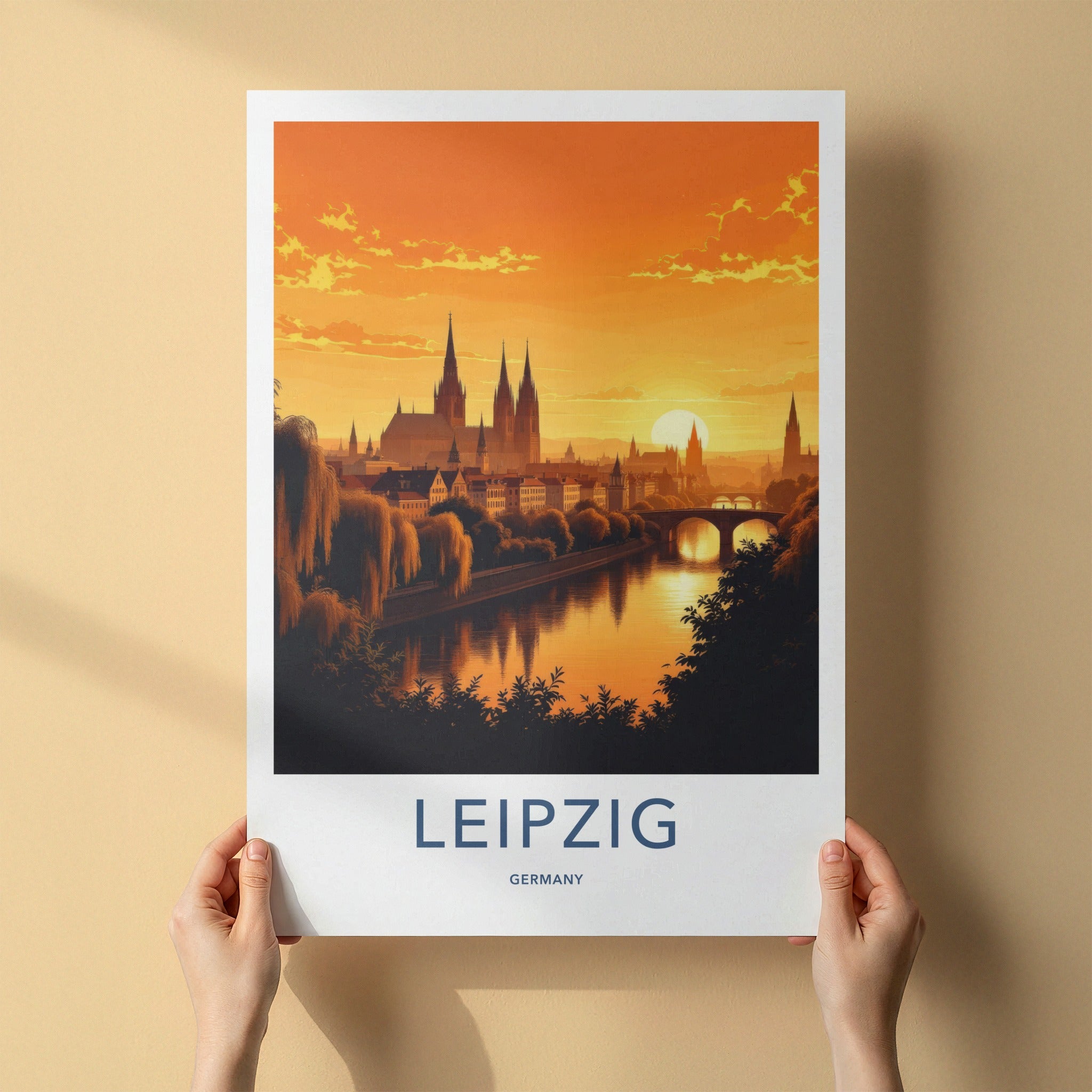 Leipzig Poster - Germany Travel Art - Sunset City Skyline Home Decor