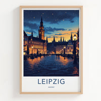 Leipzig Poster - Germany Travel Print - Starlit City Square Home Decor