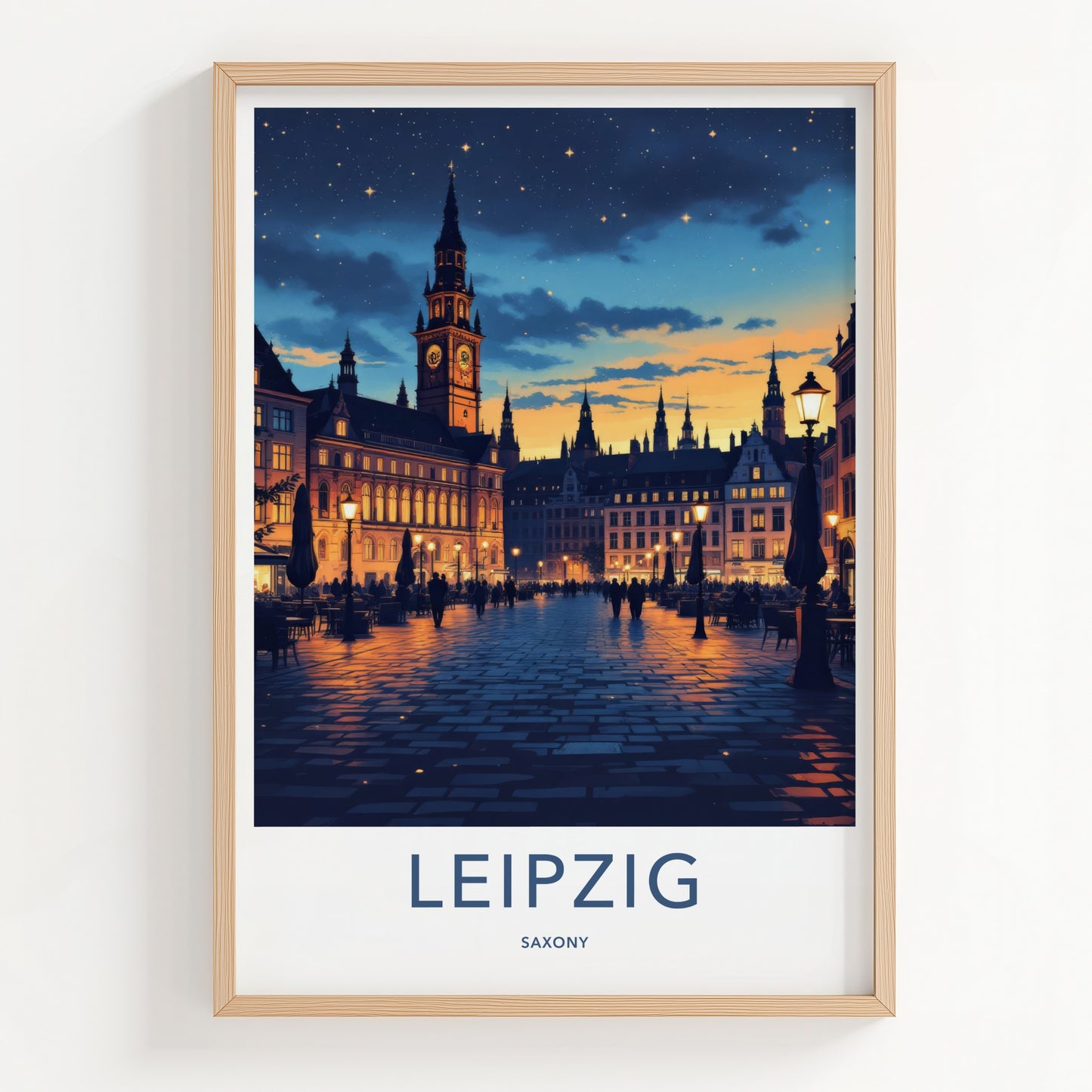 Leipzig Poster - Germany Travel Print - Starlit City Square Home Decor