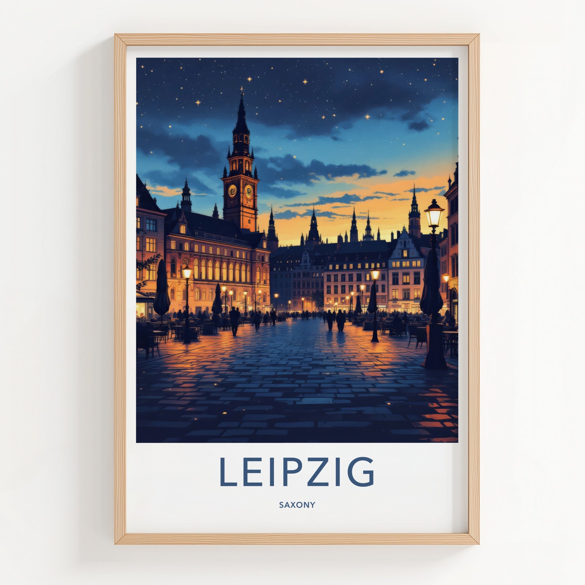 Leipzig Poster - Germany Travel Print - Starlit City Square Home Decor