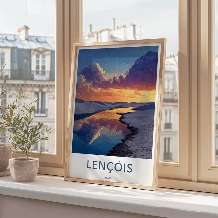 Lencois Poster - Brazil Travel Art - Golden Water Dunes Home Decor