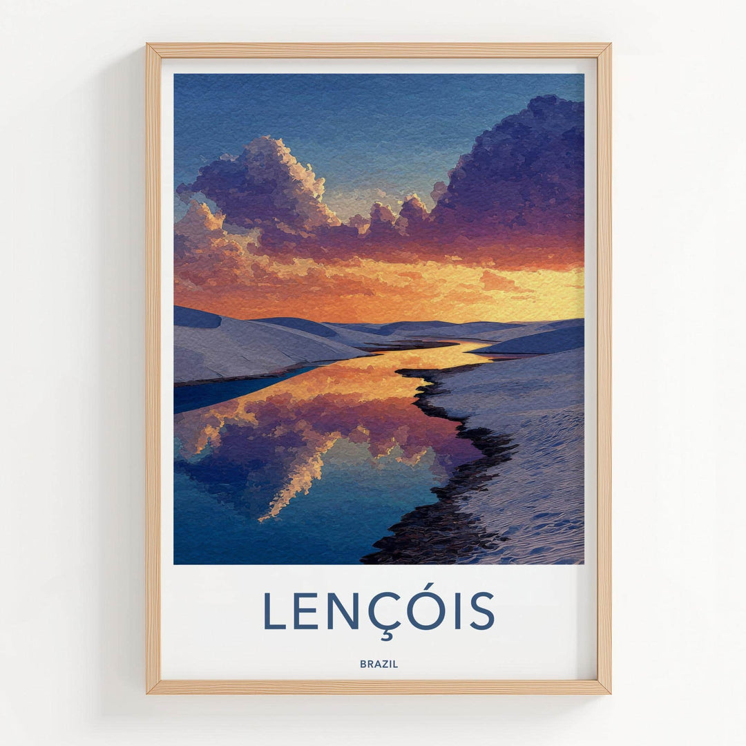 Lencois Poster - Brazil Travel Art - Golden Water Dunes Home Decor