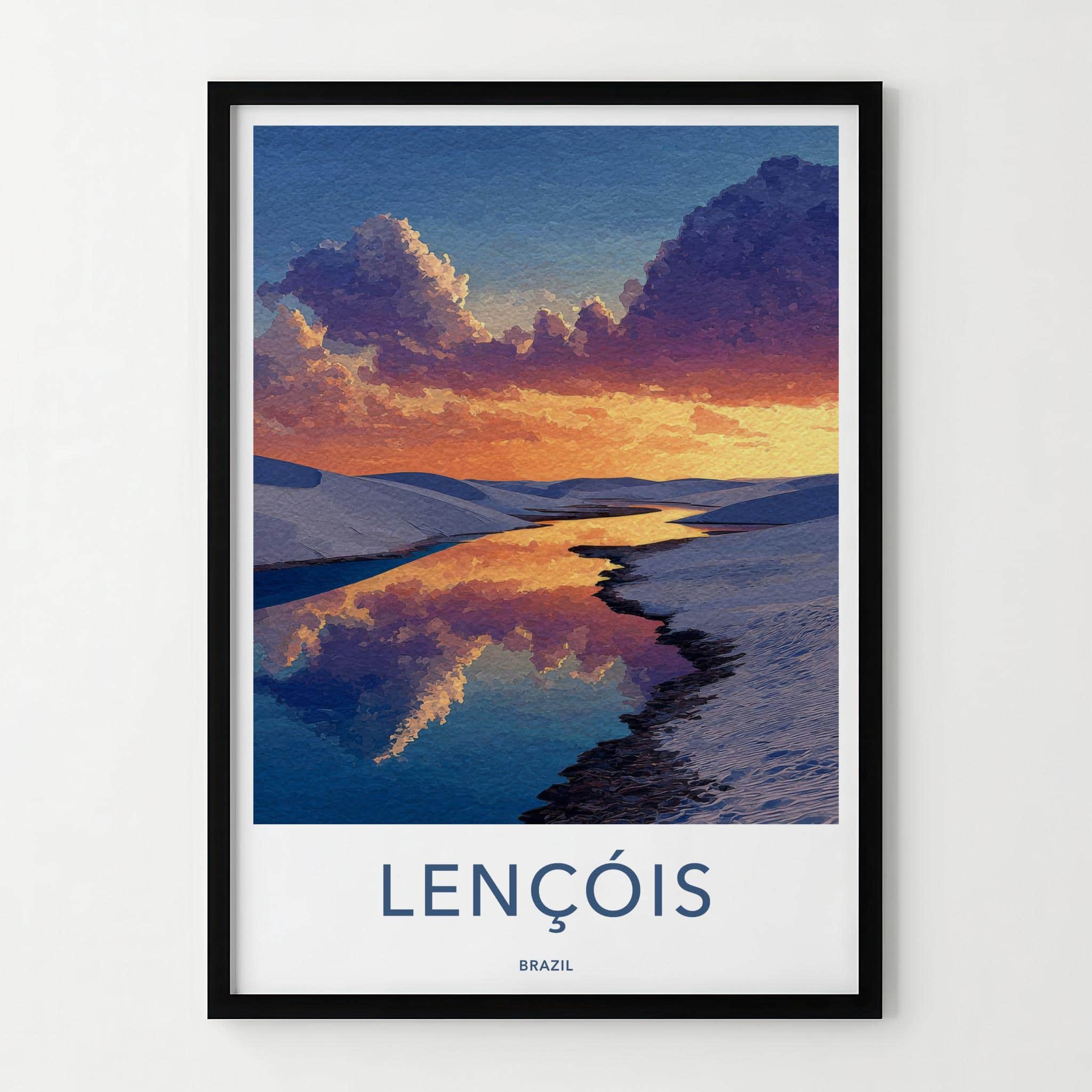 Lencois Poster - Brazil Travel Art - Golden Water Dunes Home Decor
