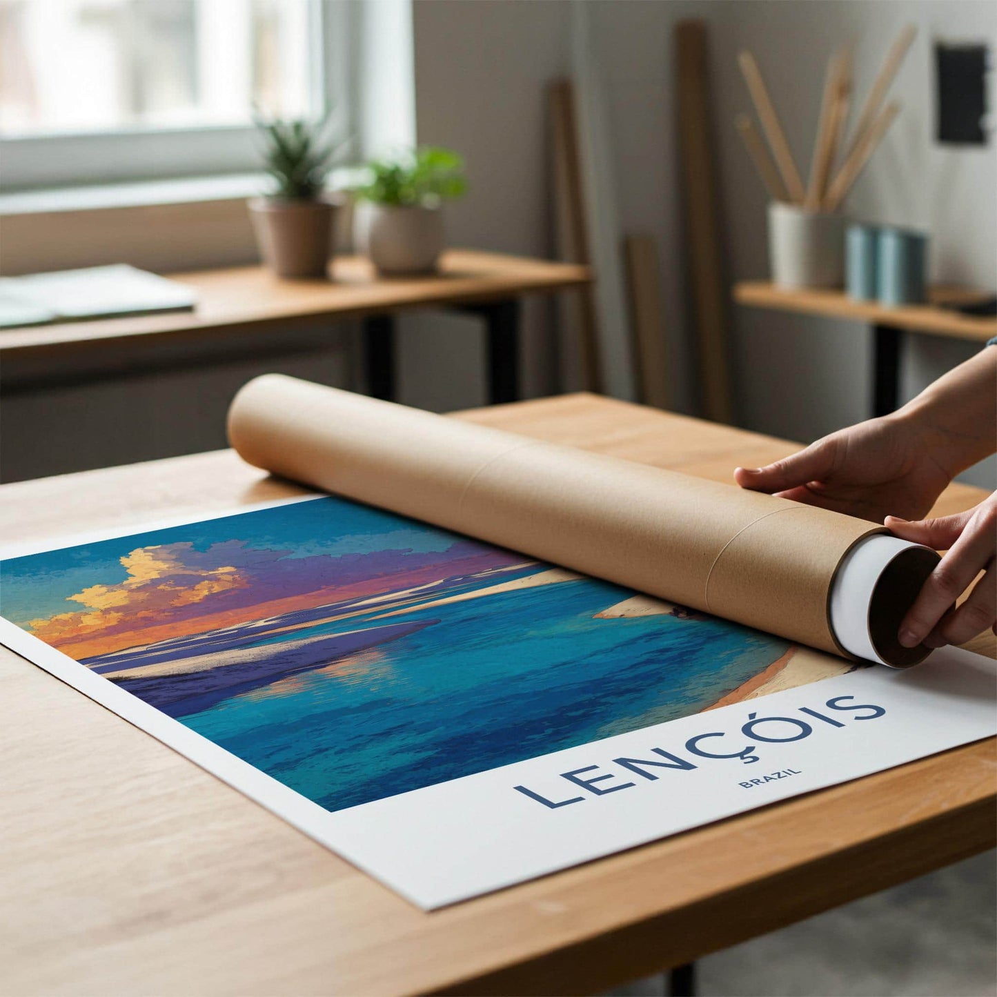 Lencois Poster - Brazil Travel Art - Sandy Lagoon Sunset Home Decor
