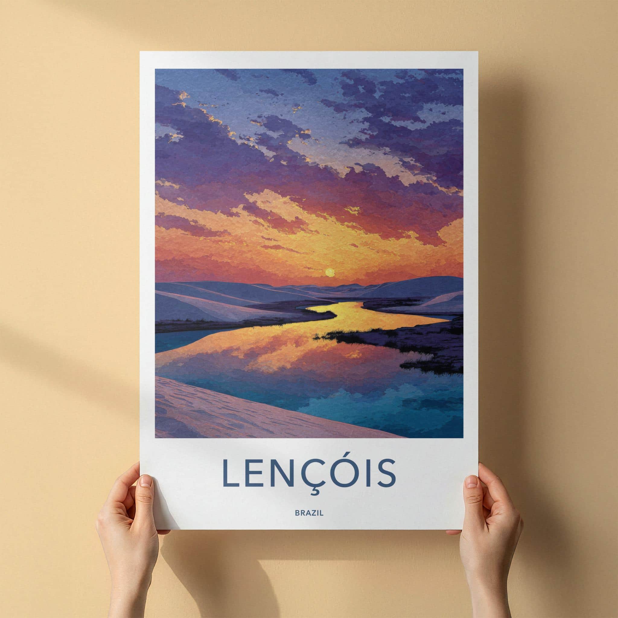 Lencois Poster - Brazil Travel Art - Sunset Desert Lagoon Home Decor