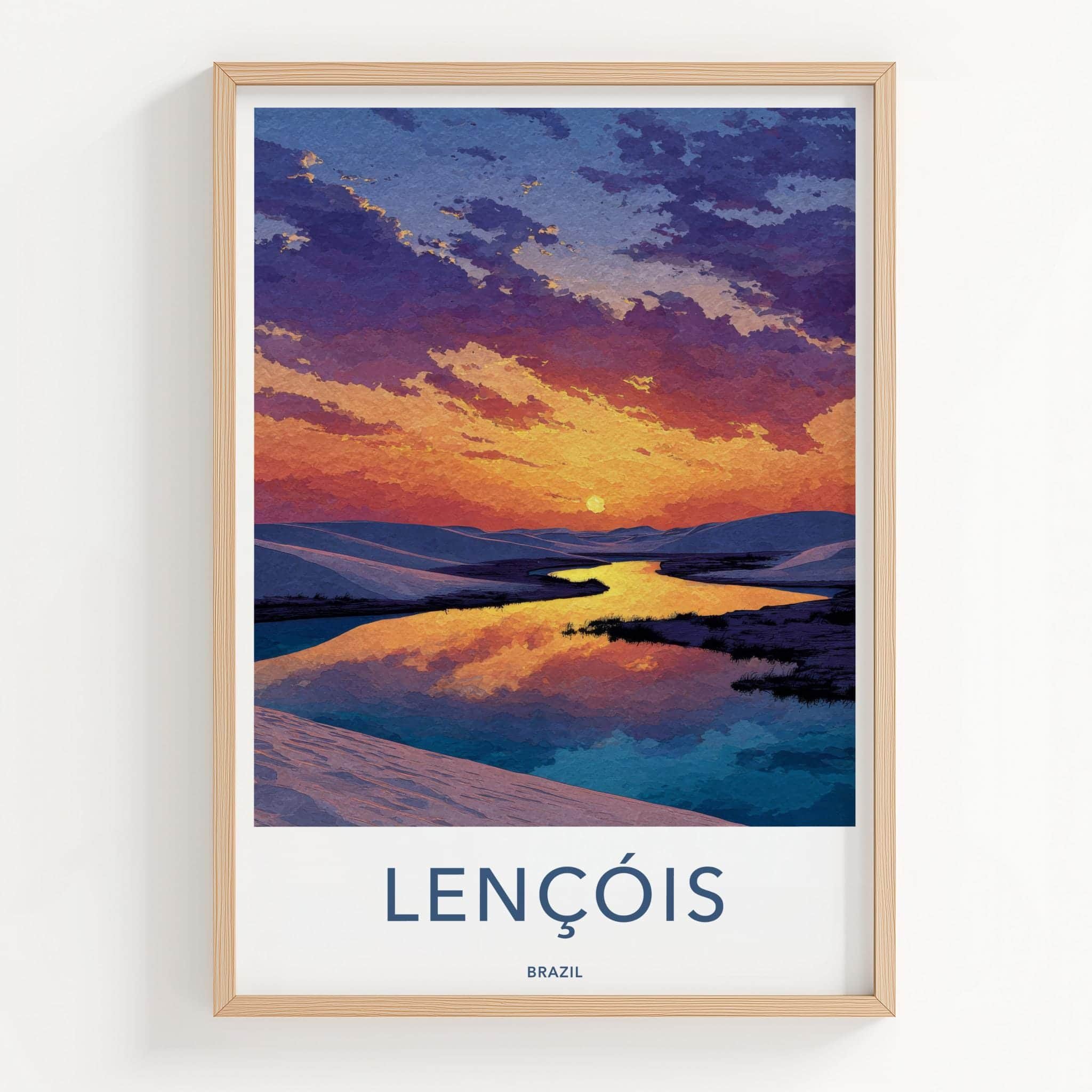 Lencois Poster - Brazil Travel Art - Sunset Desert Lagoon Home Decor