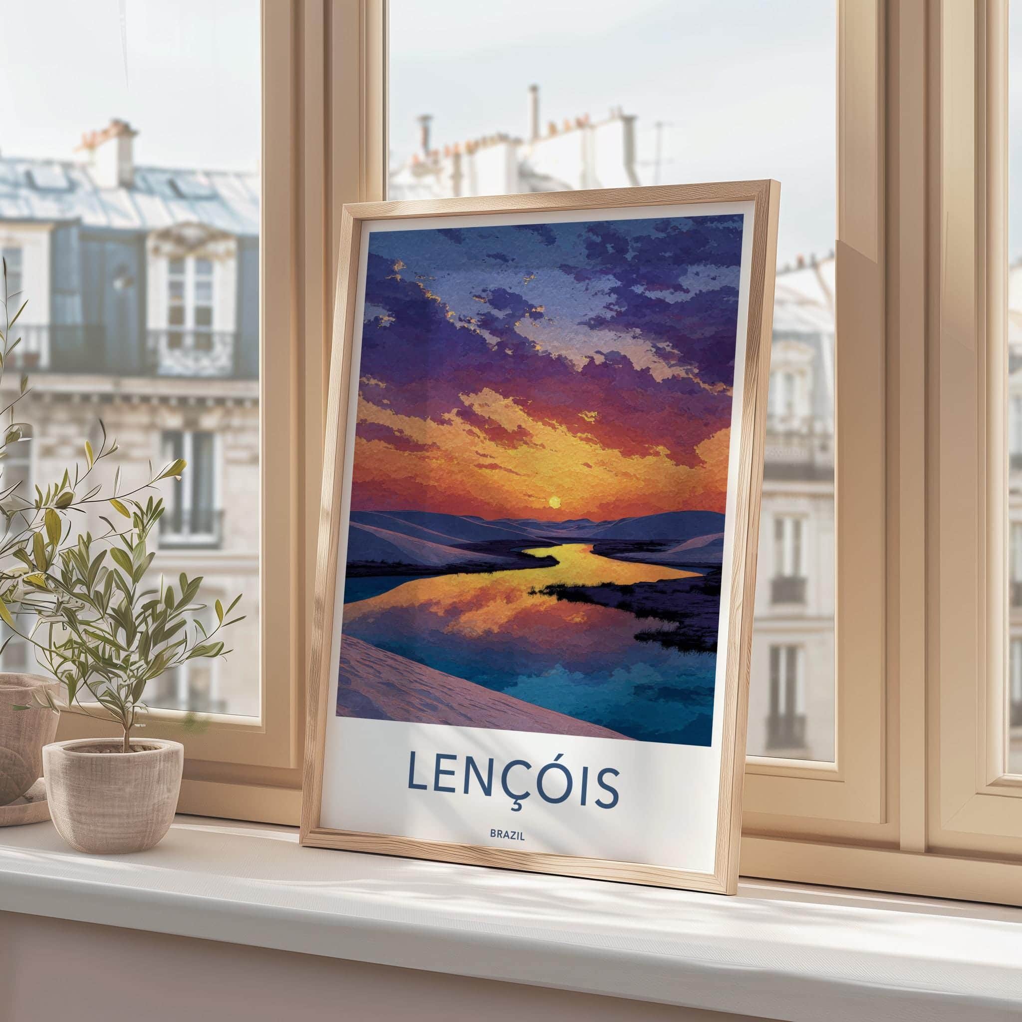 Lencois Poster - Brazil Travel Art - Sunset Desert Lagoon Home Decor