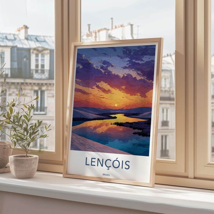 Lencois Poster - Brazil Travel Art - Sunset Desert Lagoon Home Decor
