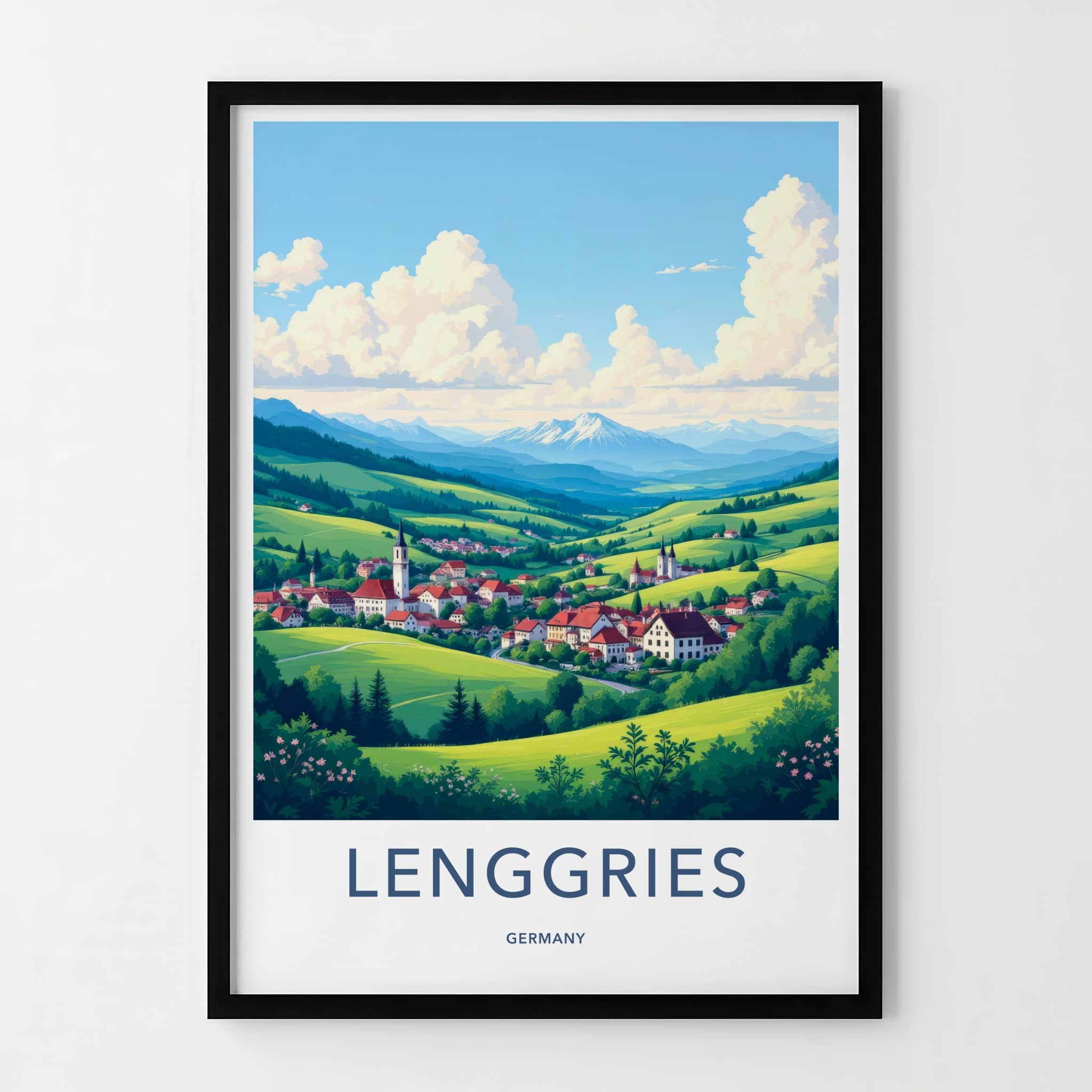Lenggries Poster - Germany Travel Art - Alpine Village Scene Home Decor