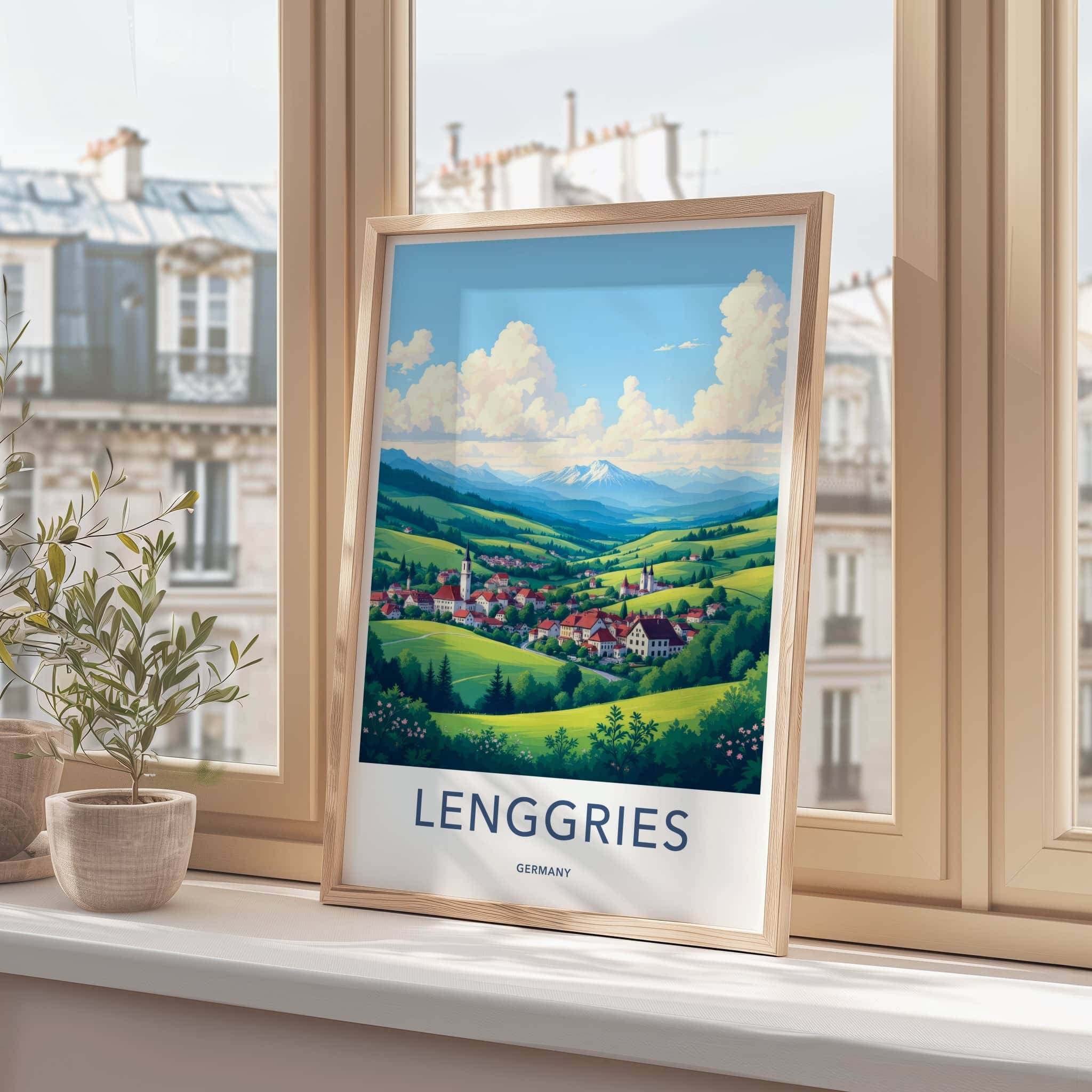 Lenggries Poster - Germany Travel Art - Alpine Village Scene Home Decor