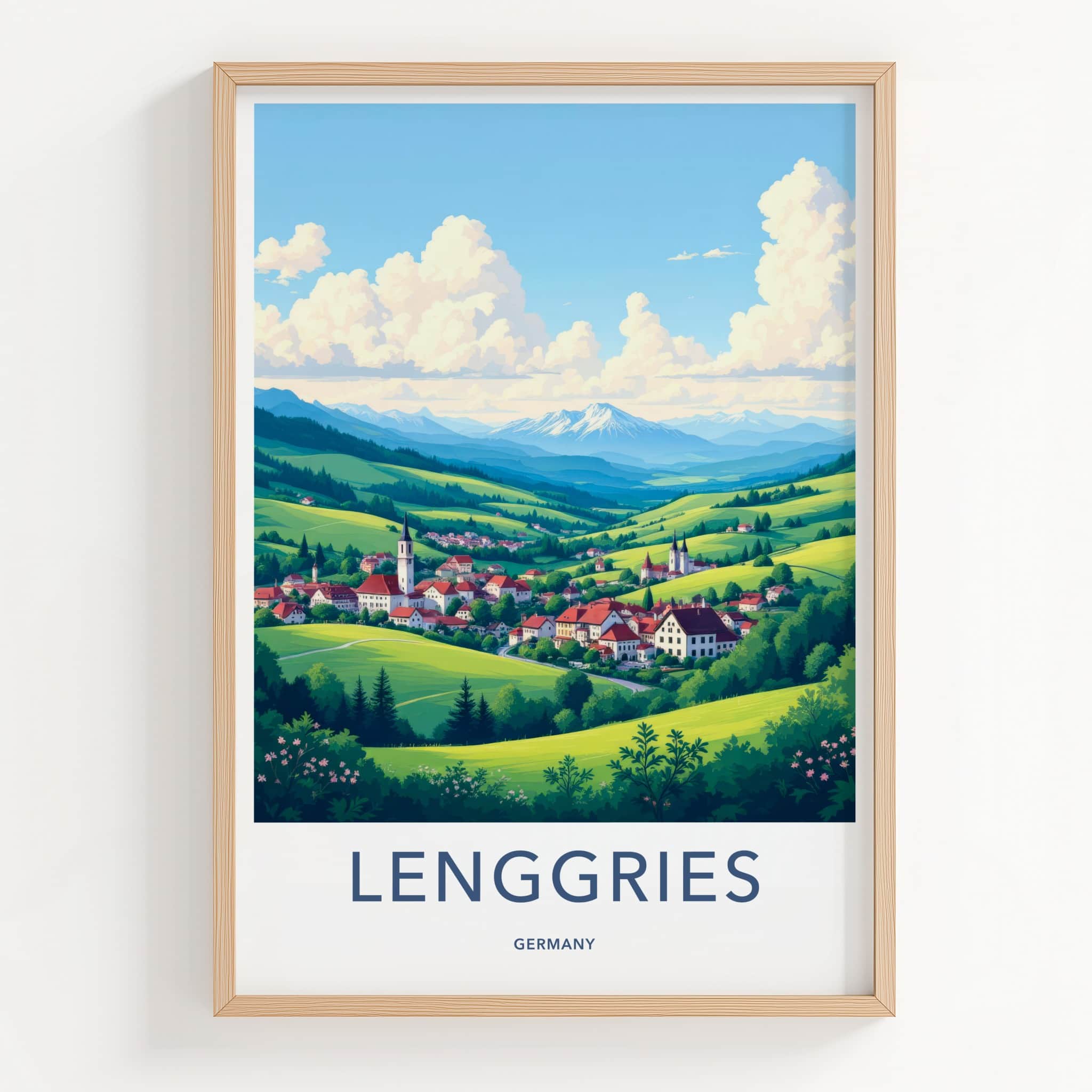Lenggries Poster - Germany Travel Art - Alpine Village Scene Home Decor