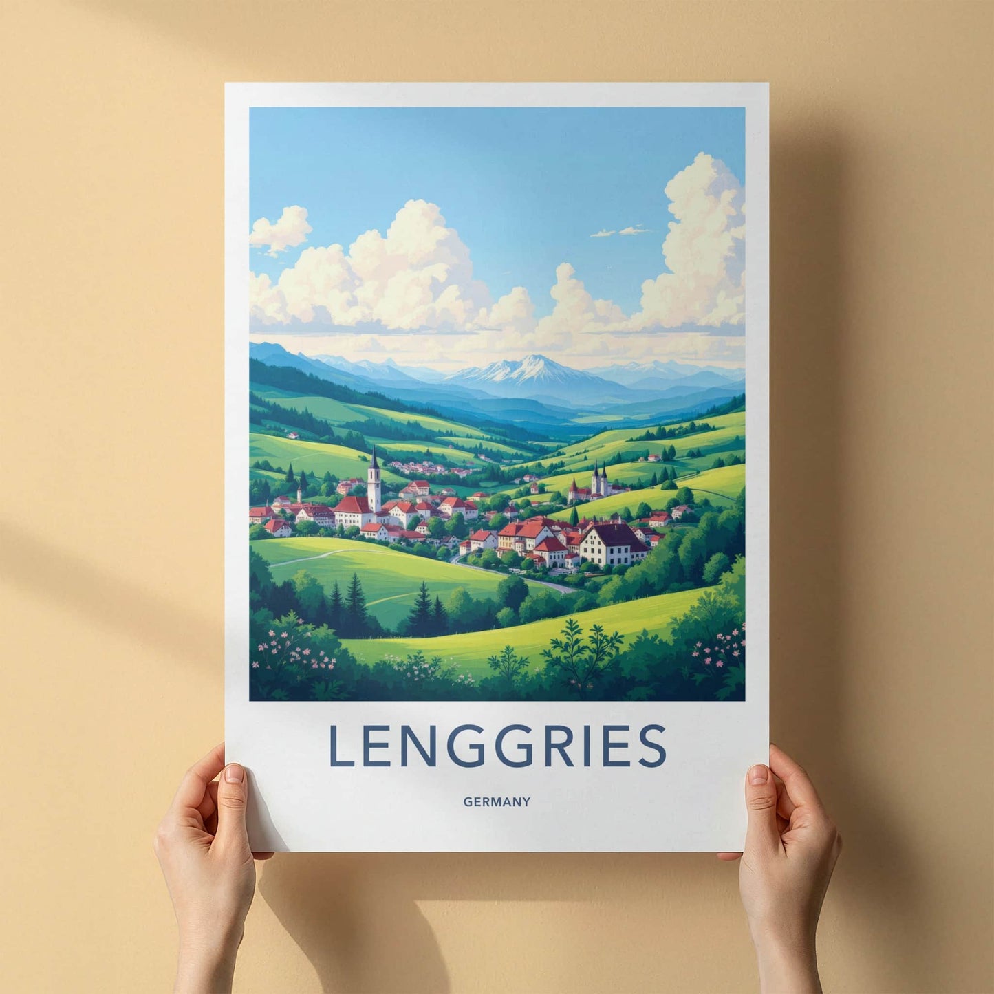 Lenggries Poster - Germany Travel Art - Alpine Village Scene Home Decor