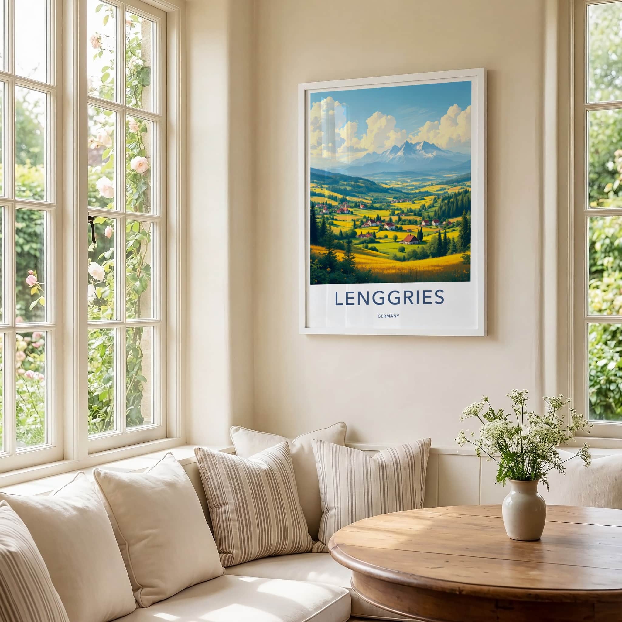 Lenggries Poster - Germany Travel Art - Golden Valley Mountains Home Decor