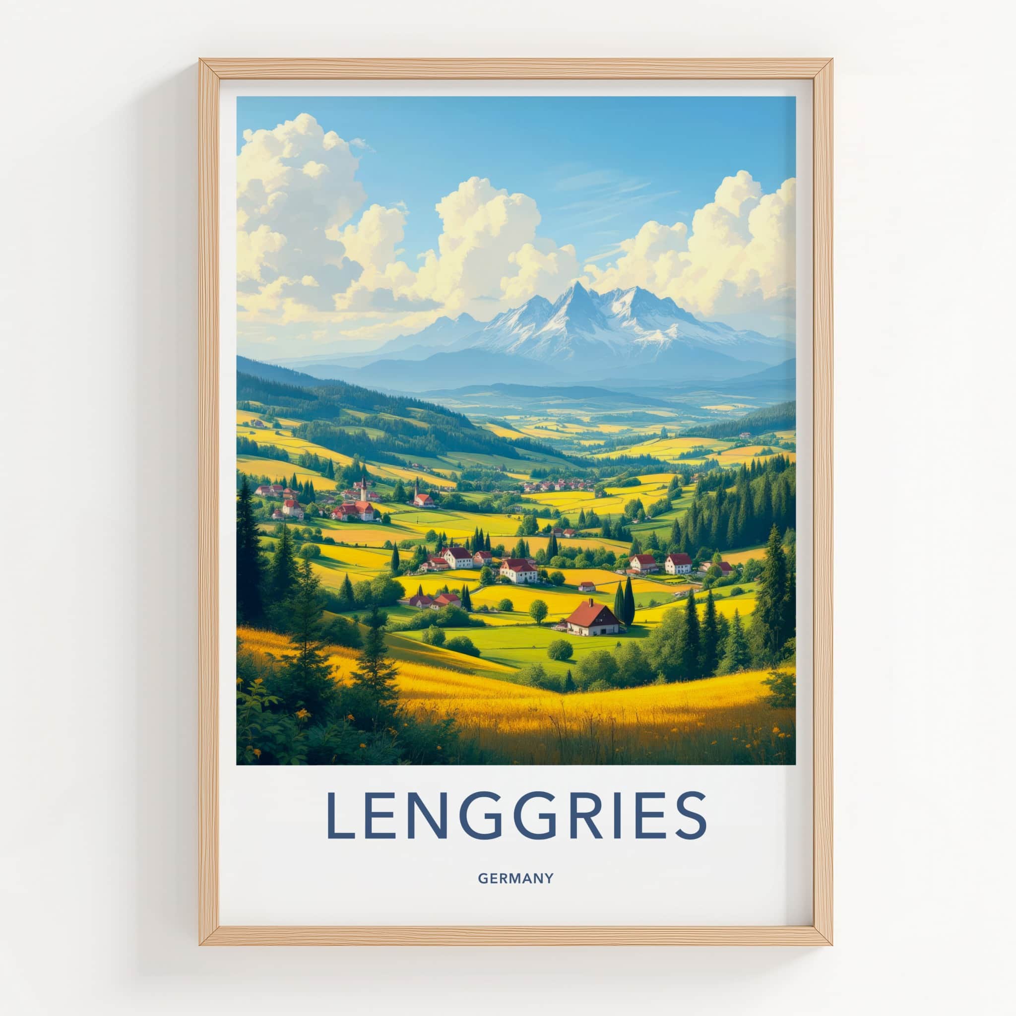 Lenggries Poster - Germany Travel Art - Golden Valley Mountains Home Decor