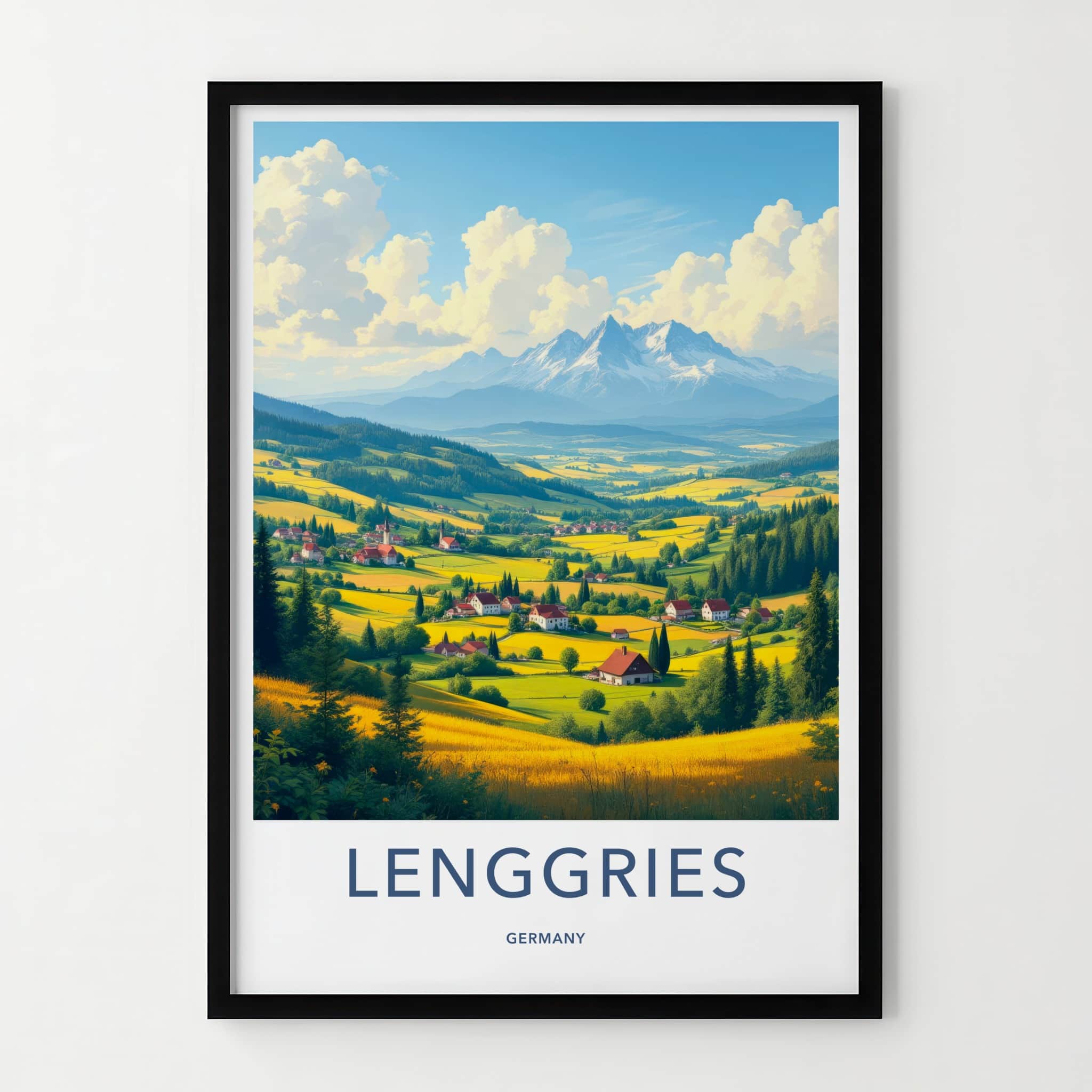 Lenggries Poster - Germany Travel Art - Golden Valley Mountains Home Decor
