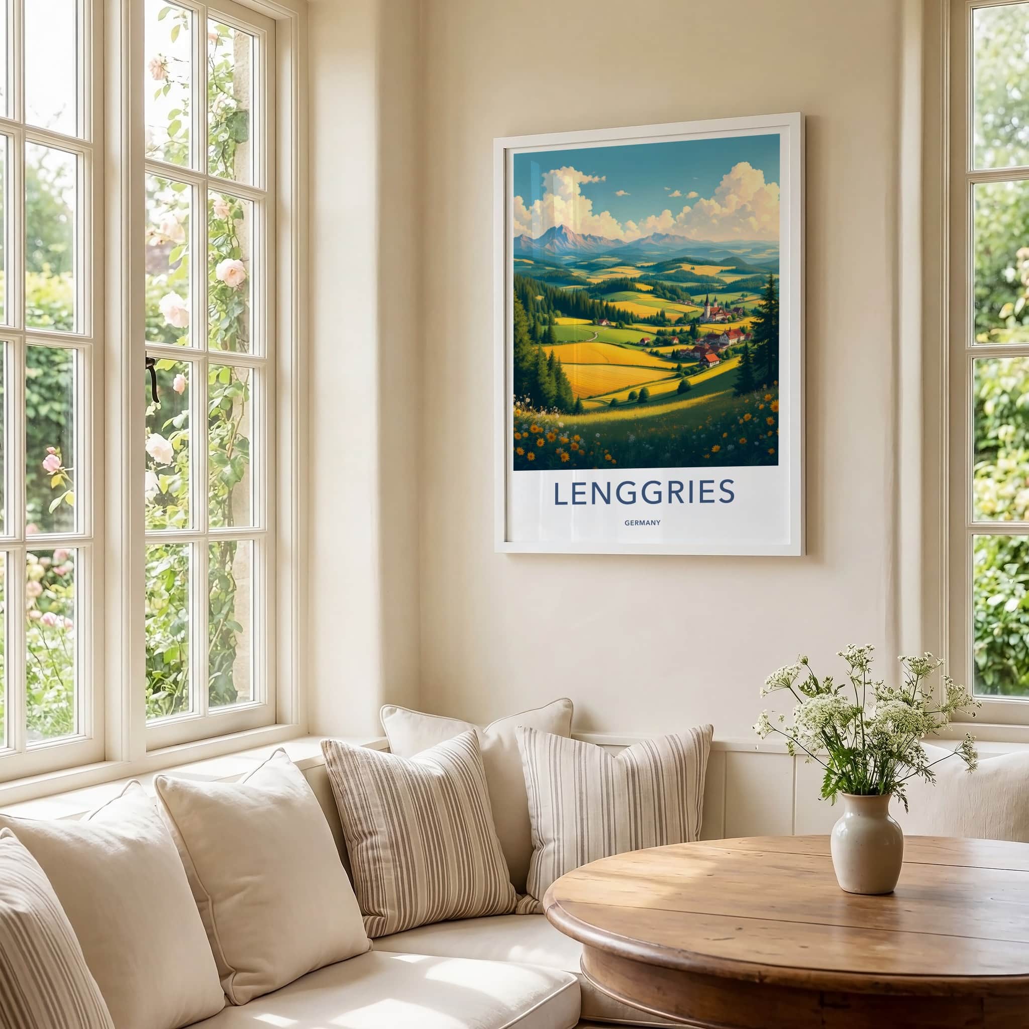 Lenggries Poster - Germany Travel Art - Sunny Village Valley Home Decor