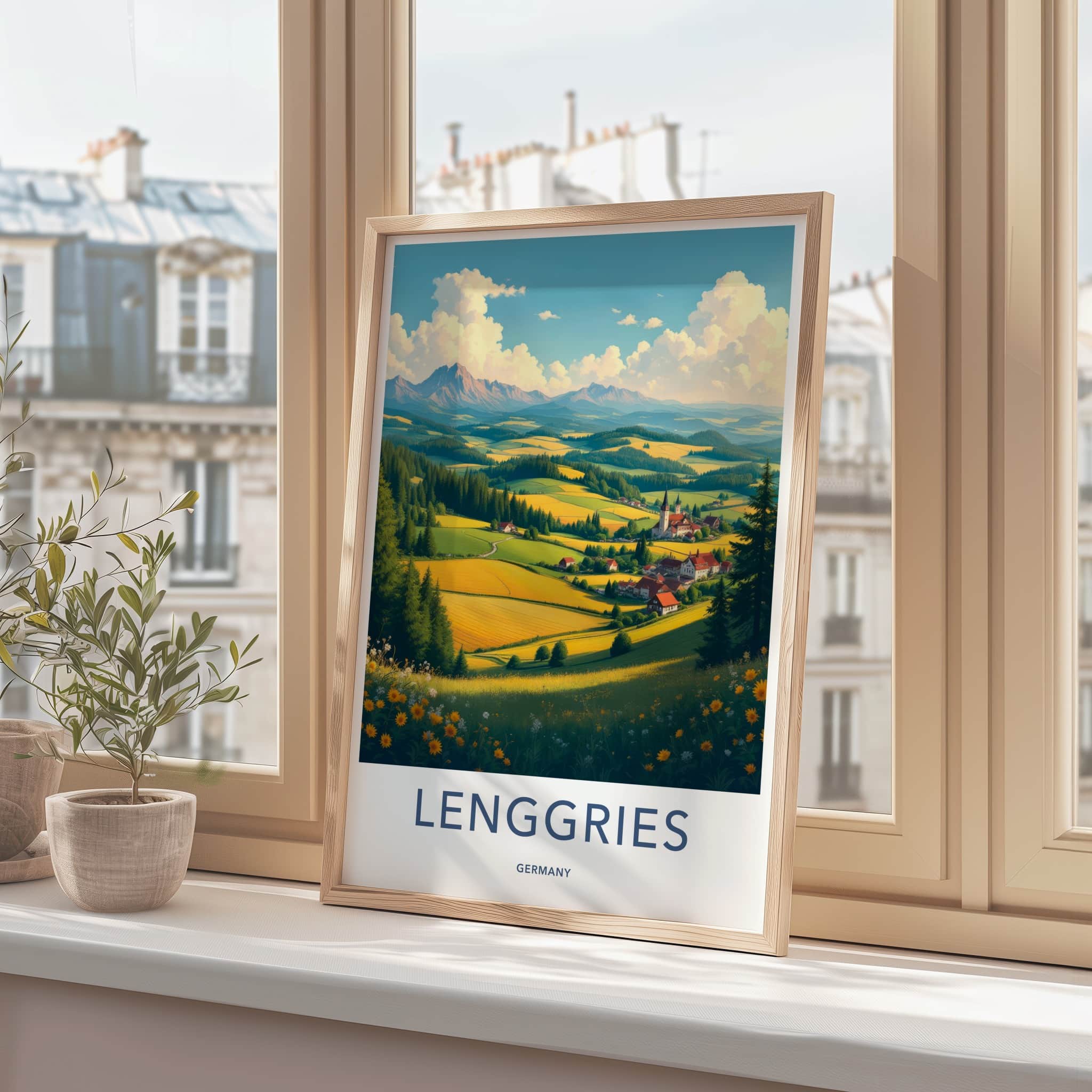 Lenggries Poster - Germany Travel Art - Sunny Village Valley Home Decor