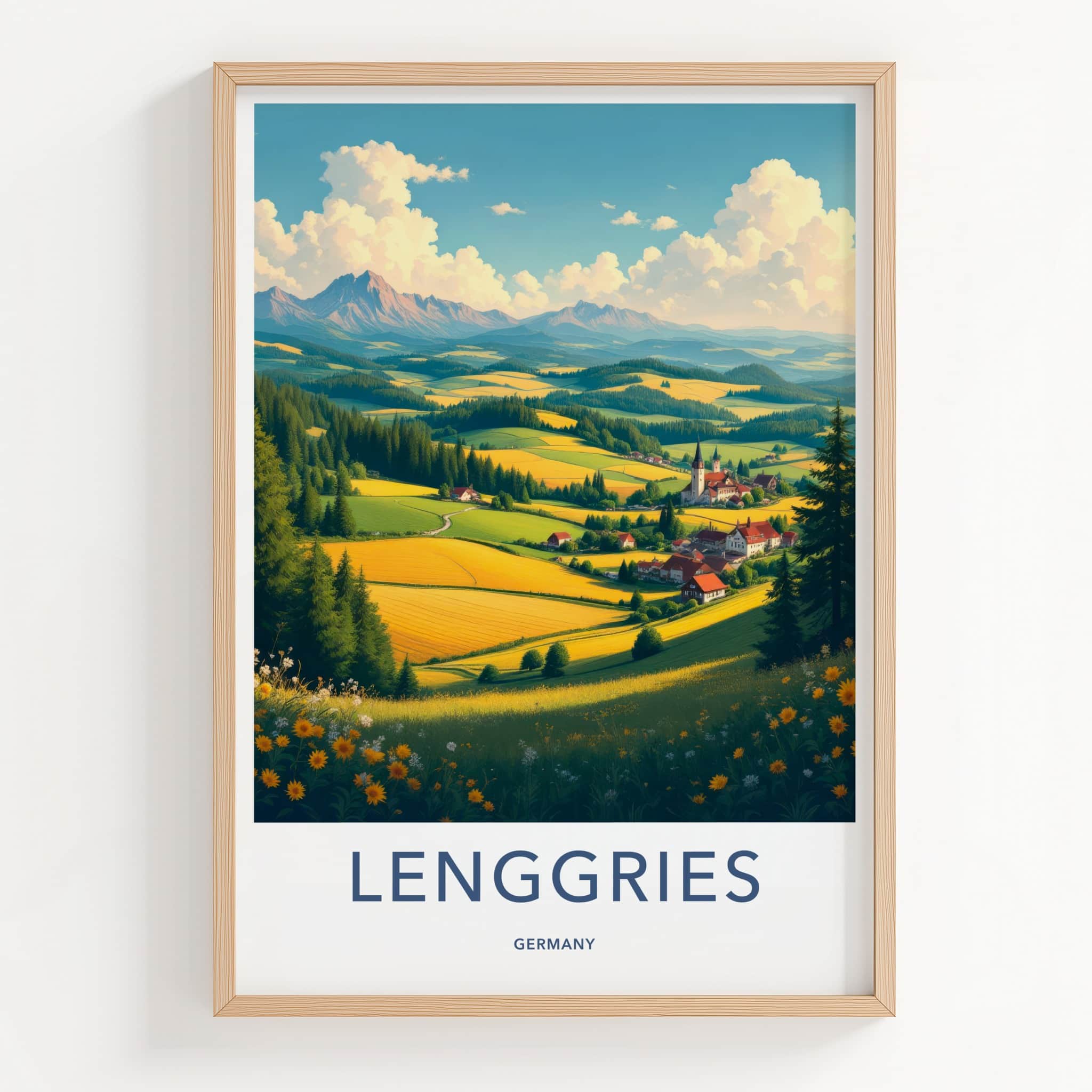 Lenggries Poster - Germany Travel Art - Sunny Village Valley Home Decor