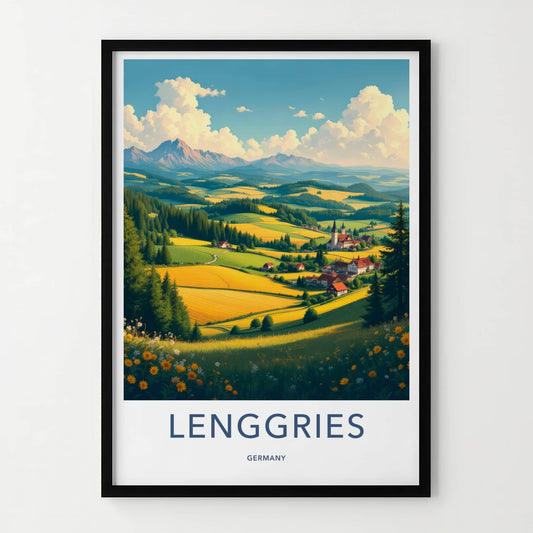Lenggries Poster - Germany Travel Art - Sunny Village Valley Home Decor