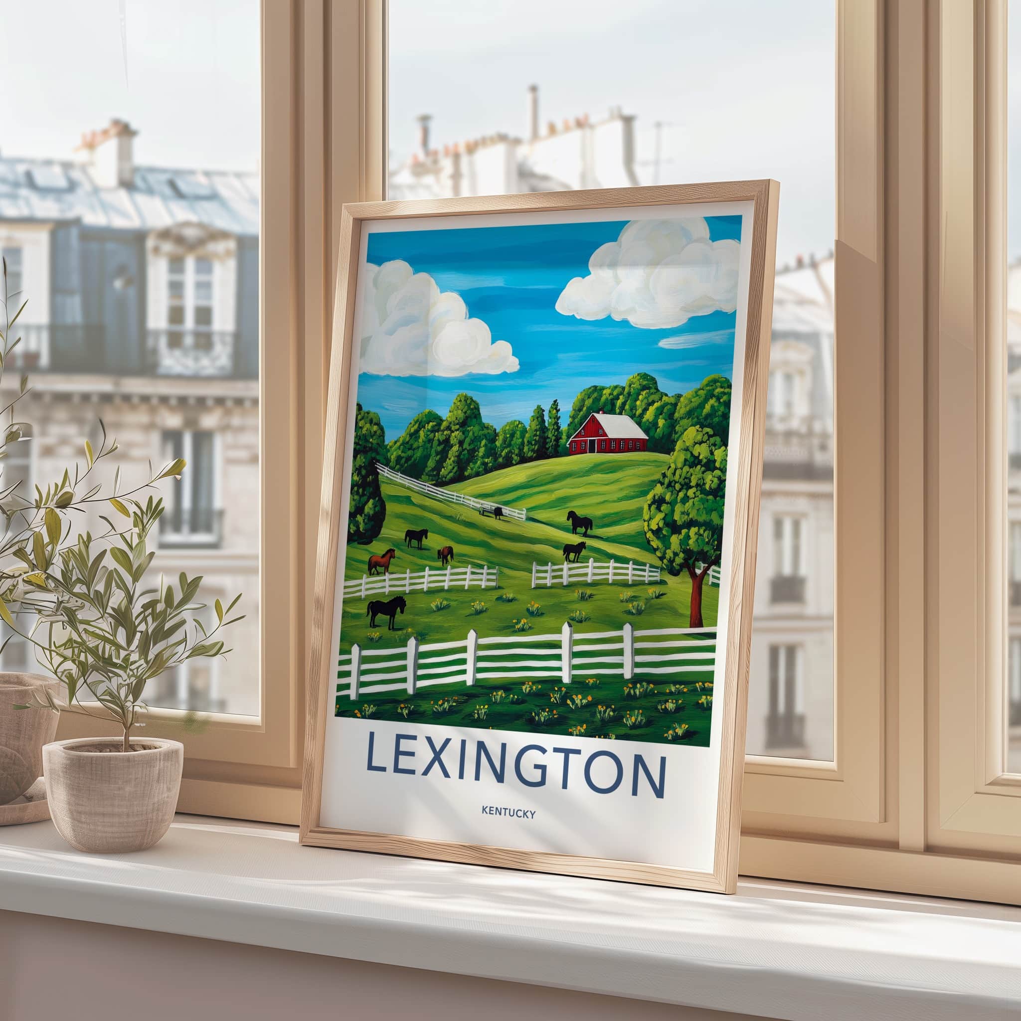 Lexington Poster - Kentucky Travel Art - Red Barn Horses Home Decor