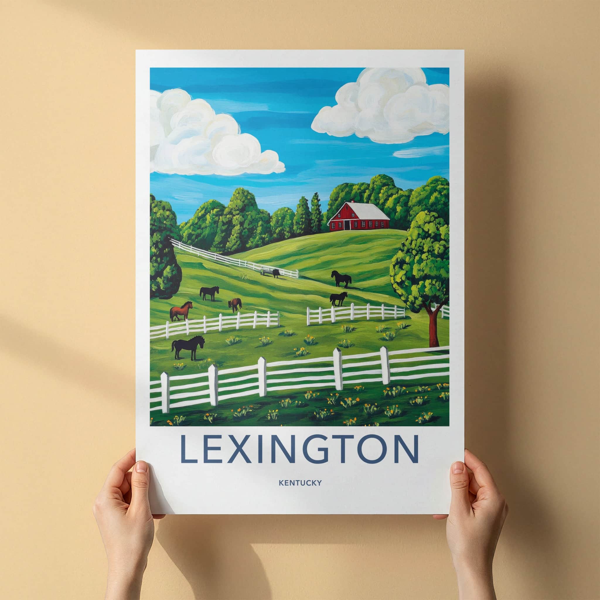Lexington Poster - Kentucky Travel Art - Red Barn Horses Home Decor