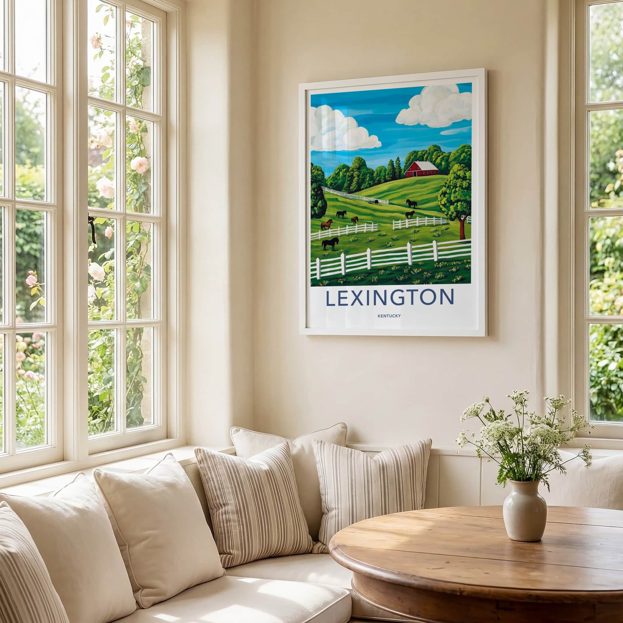 Lexington Poster - Kentucky Travel Art - Red Barn Horses Home Decor