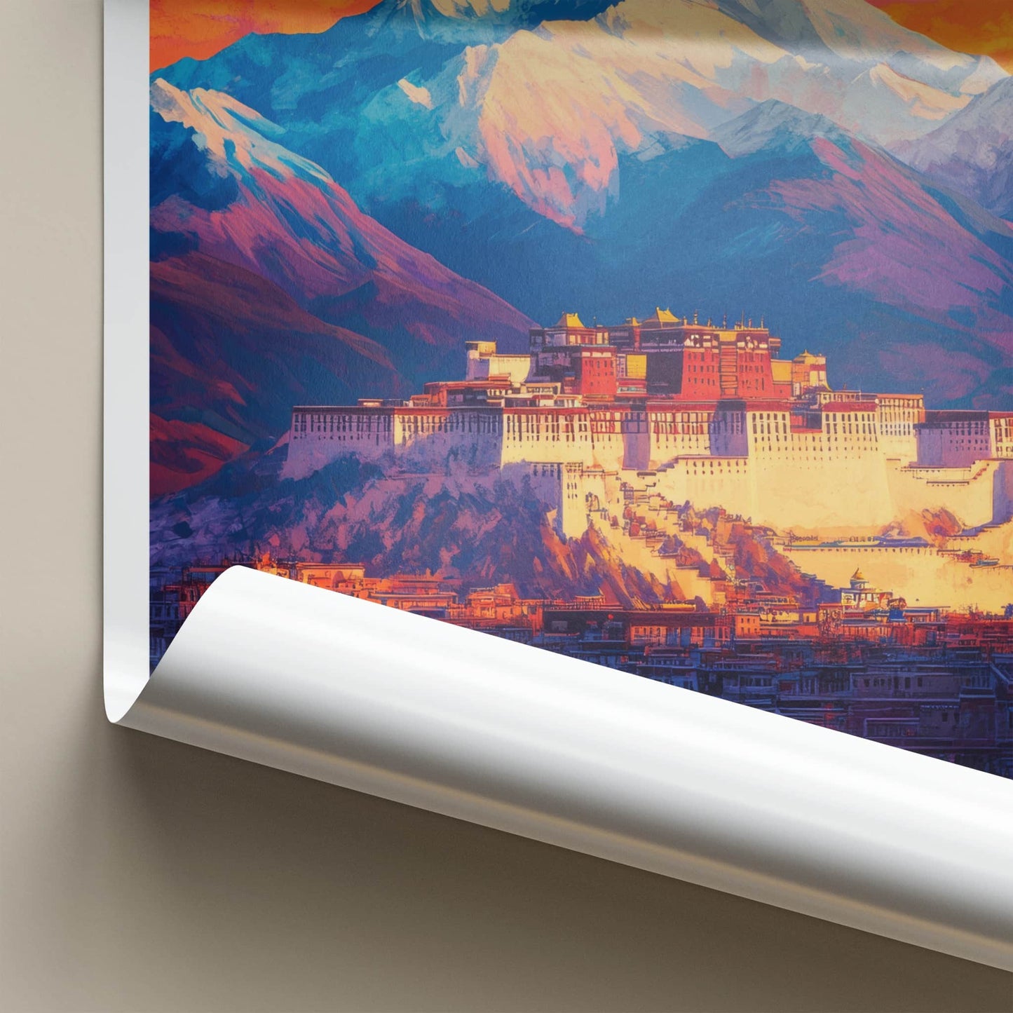 Lhasa Poster - Tibet Framed Art - Vibrant Palace Mountains Framed Decor