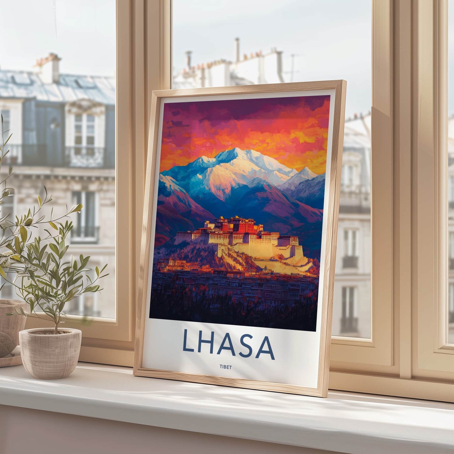 Lhasa Poster - Tibet Framed Art - Vibrant Palace Mountains Framed Decor